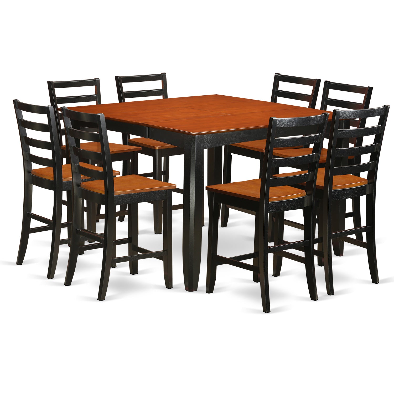FAIR9-BLK-W 9 Pc pub Table set- Square Counter height Table and 8 Dining Chairs