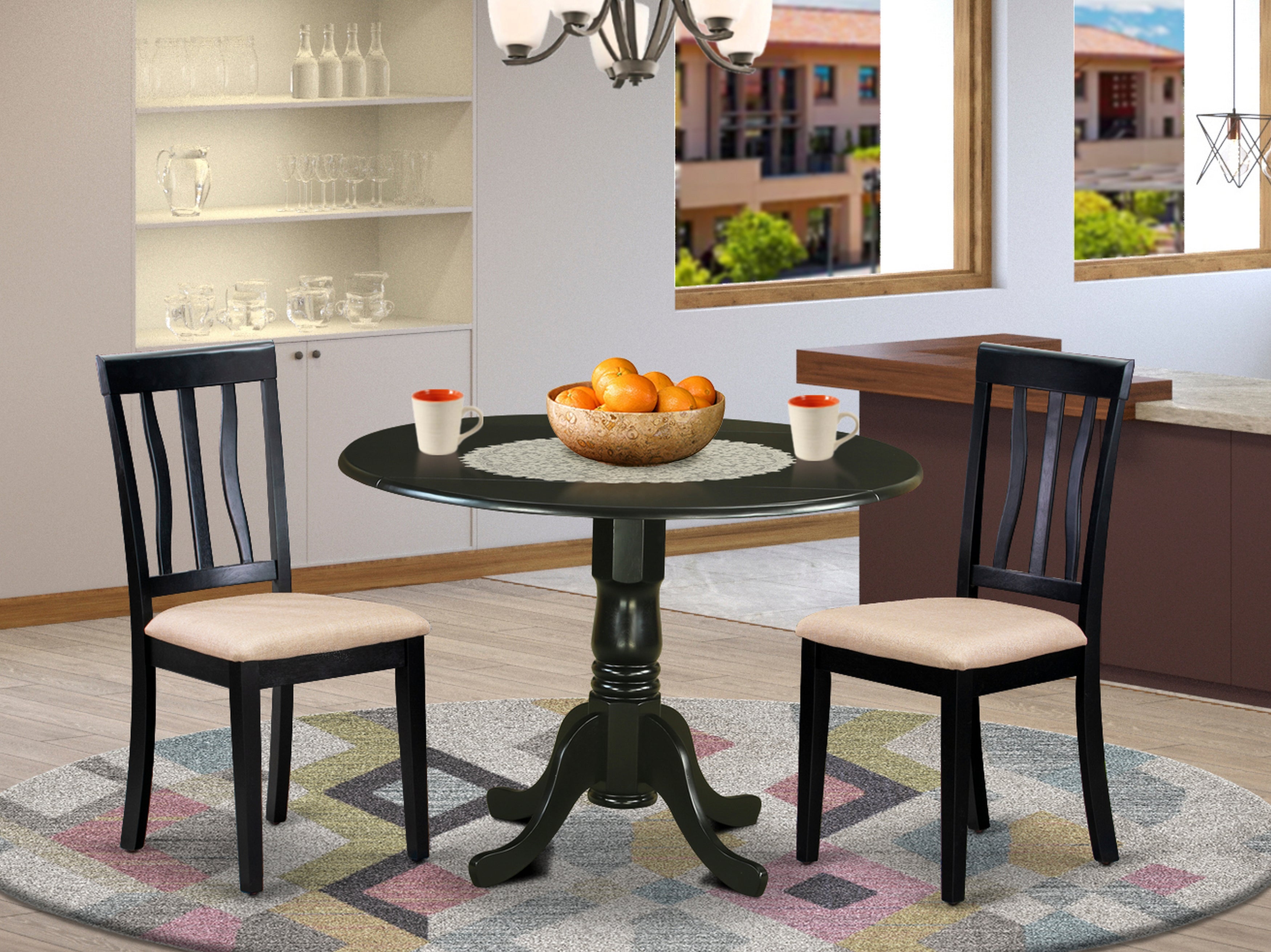 DLAN3-BLK-C 3 Pc Dinette Table set-Dining Table and 2 Dining Chairs