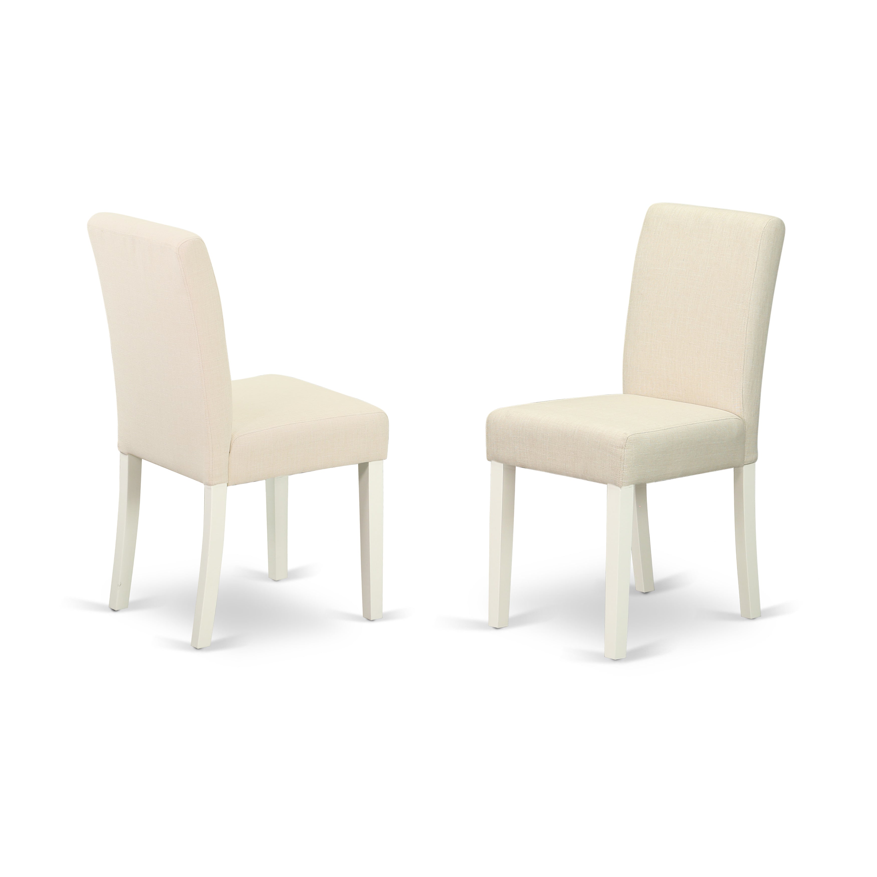 East West Furniture MZAB5-LWH-02 5Pc Kitchen Set Consists of a Modern Dining Table and 4 Parson Chairs with Light Beige Color Linen Fabric, Drop Leaf Table with Full Back Chairs, Linen White Finish
