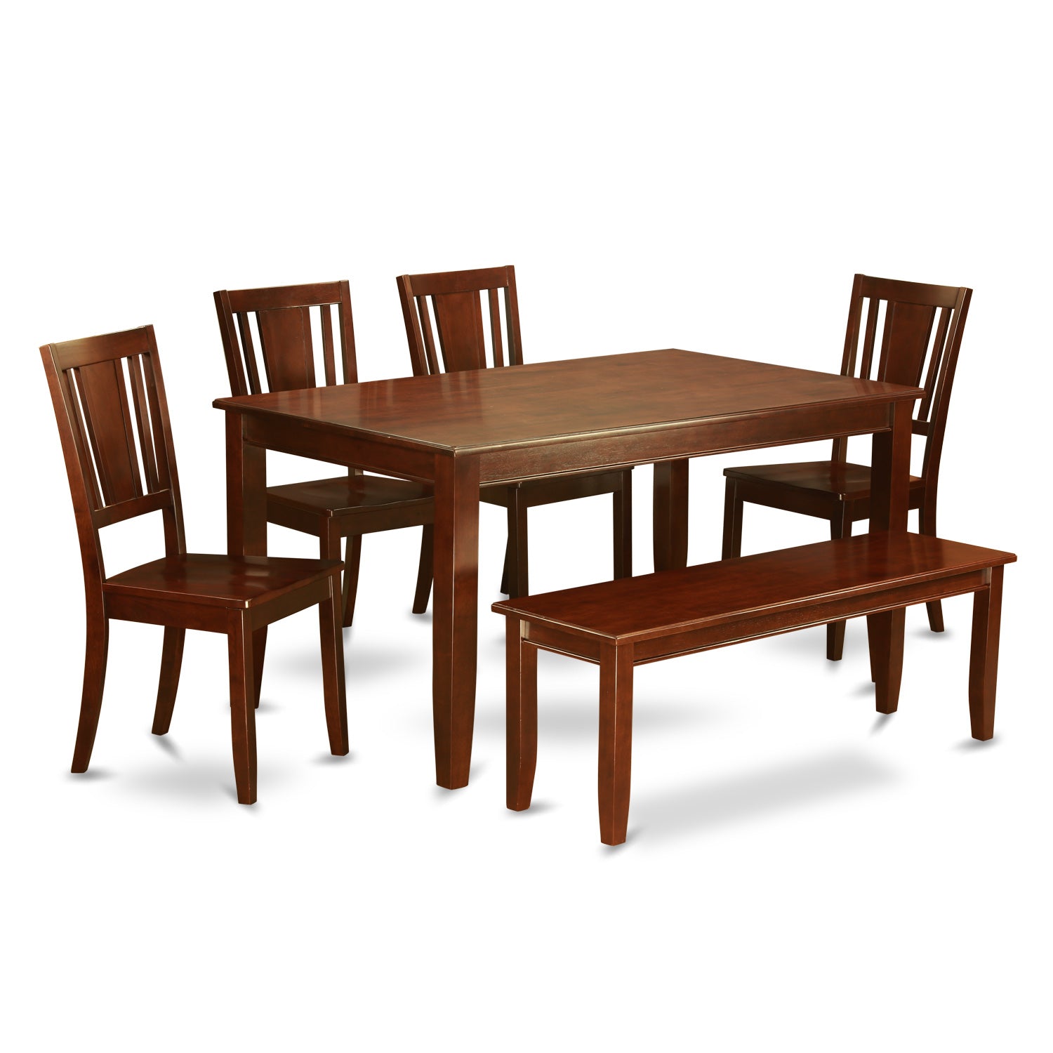 DUDL6-MAH-W 6-Pc Dining set with bench-Dining Table and 4 Dining Chairs and Bench