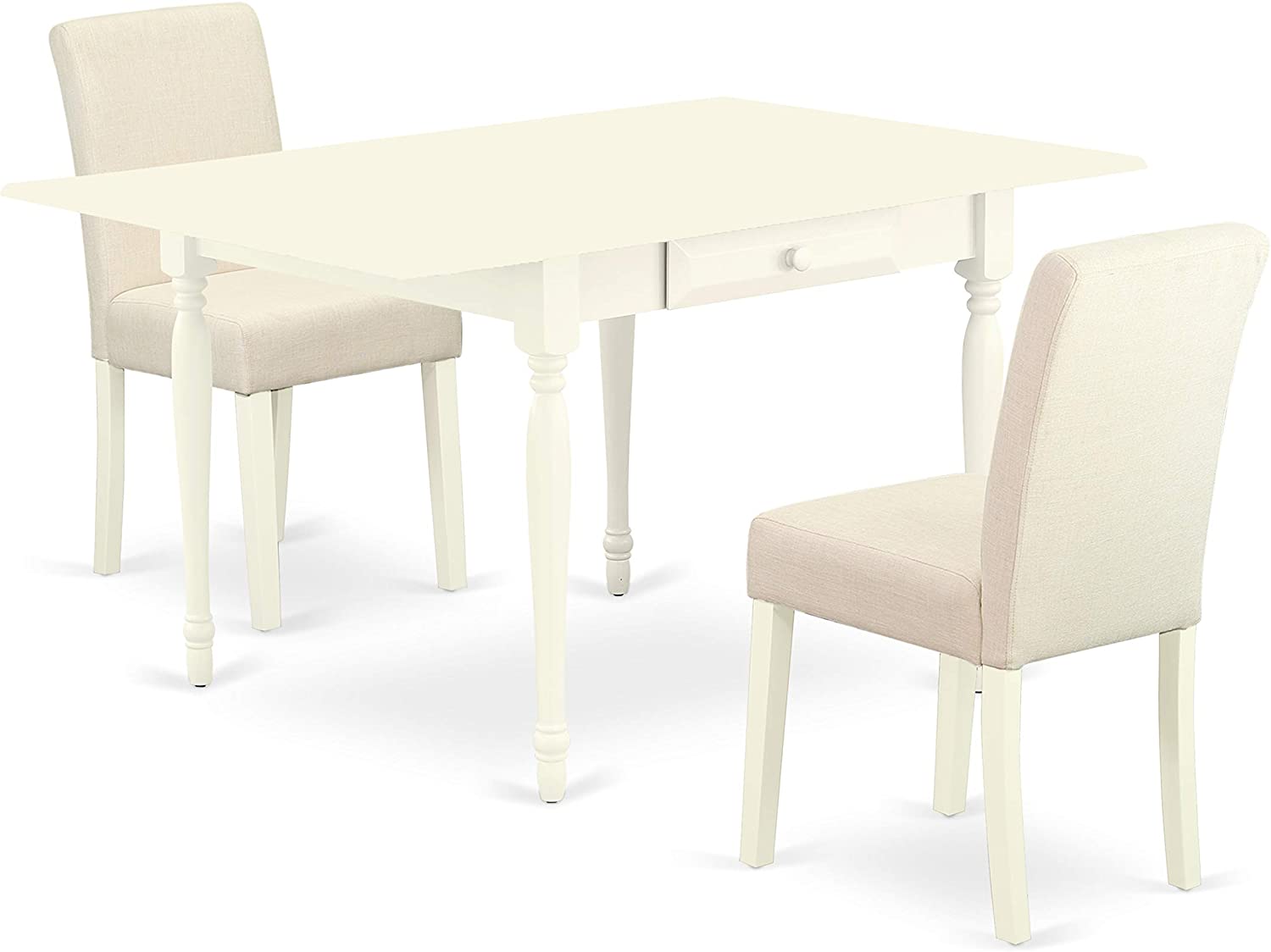 Monza 3Pc Rectangular Table and 2 Parson Chairs Dining Table Set In Linon White