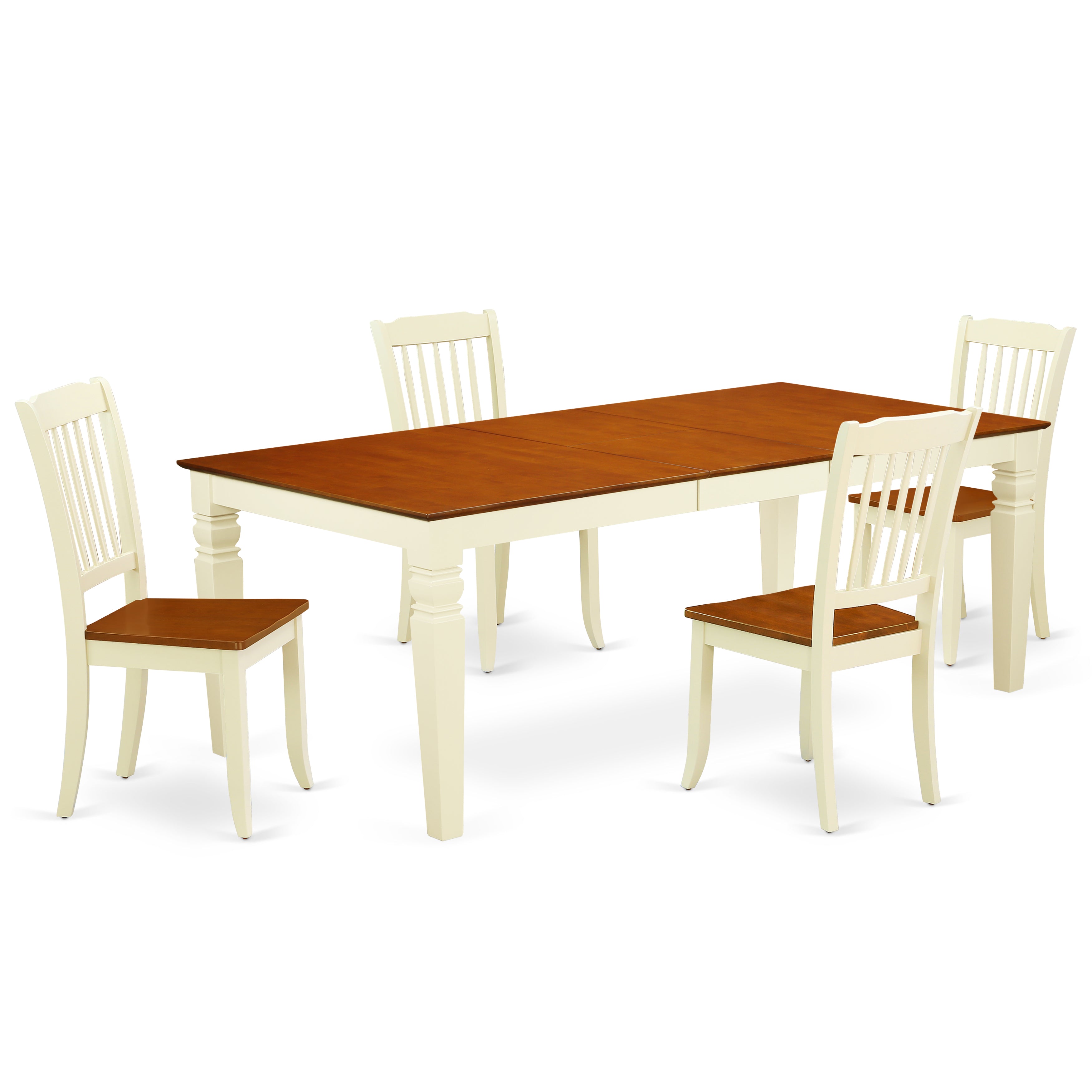 LGDA5-BMK-W 5PC Rectangular 66/84 inch Table with 18 In Leaf and 4 vertical slatted Chairs