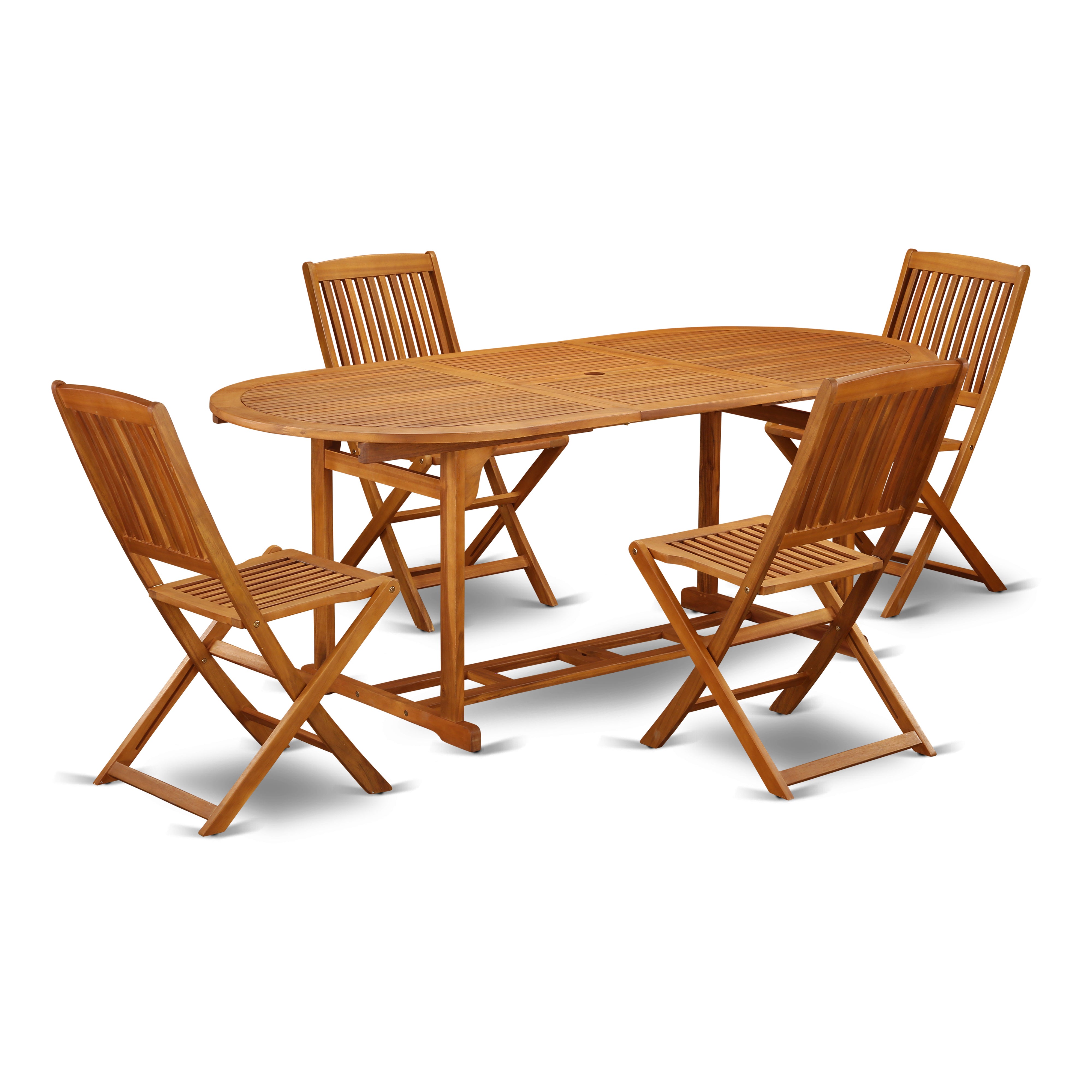 BSCM5CWNA This 5 Piece Acacia Wooden Outdoor-Furniture Sets offers one Outdoor-Furniture table and 4 foldable chairs