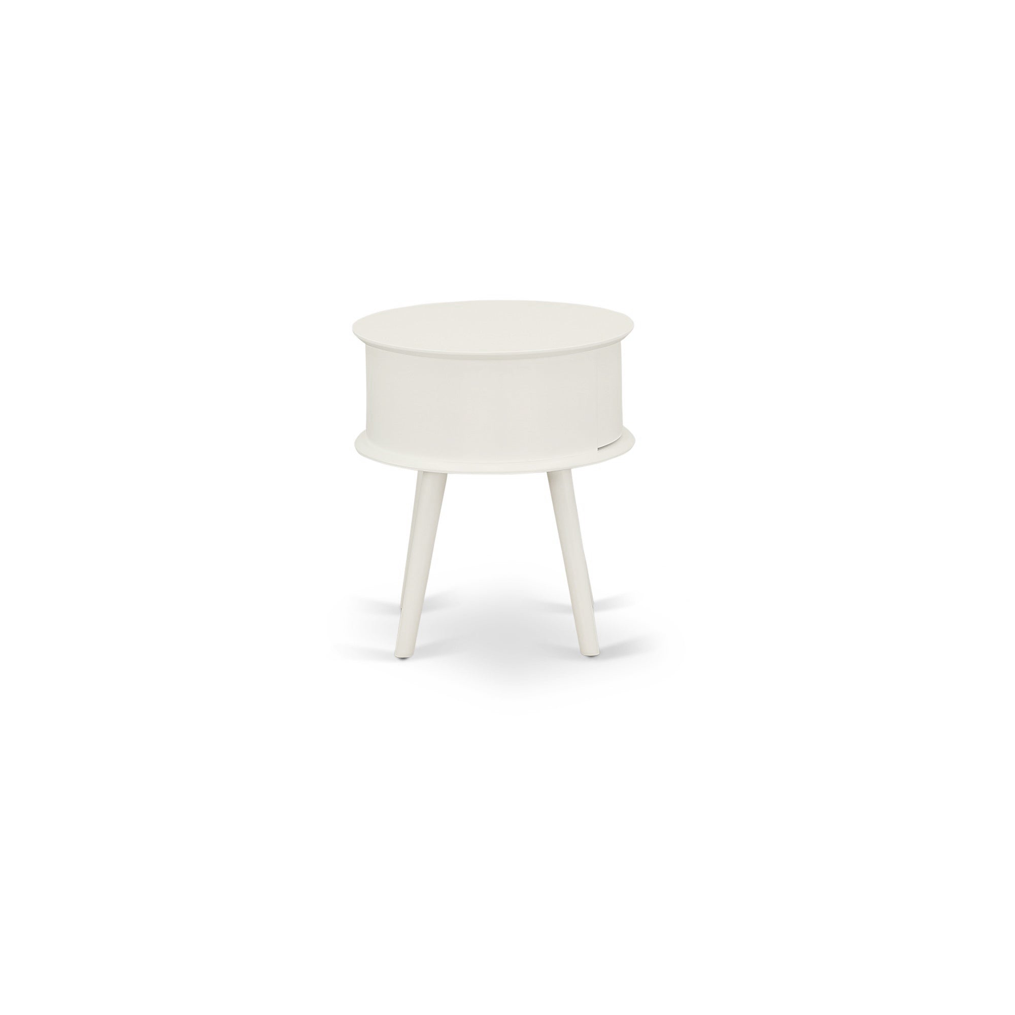Gordon Round Night Stand End Table With Drawer in White Finish