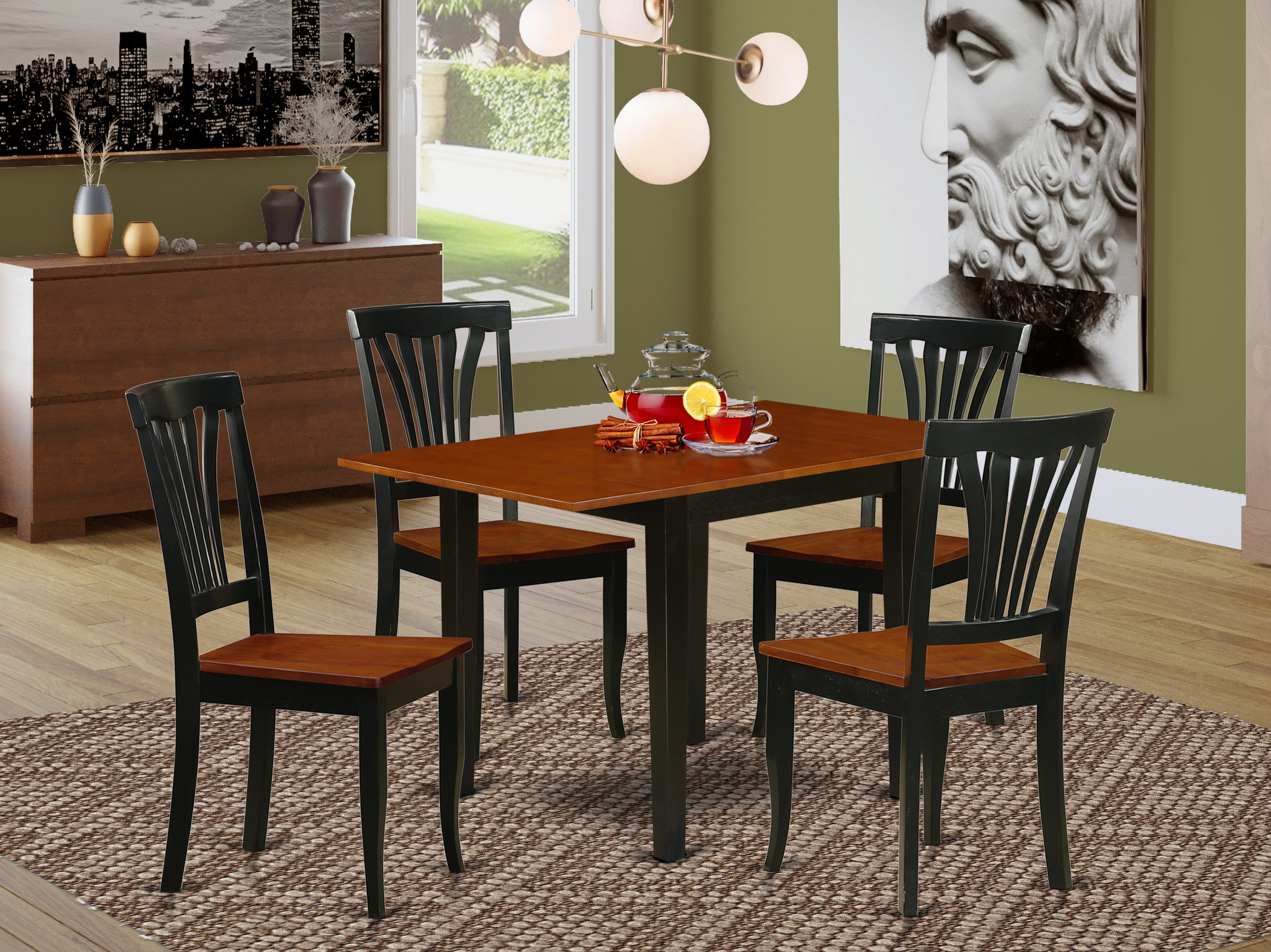 East West Furniture NDAV5-BCH-W Kitchen Table Set 5 Pc- 4 Excellent Wooden Dining Chairs and a Fantastic Dining Room Table - Cherry Finish Hardwood Chair Seat - Black Finish Solid Wood Frame