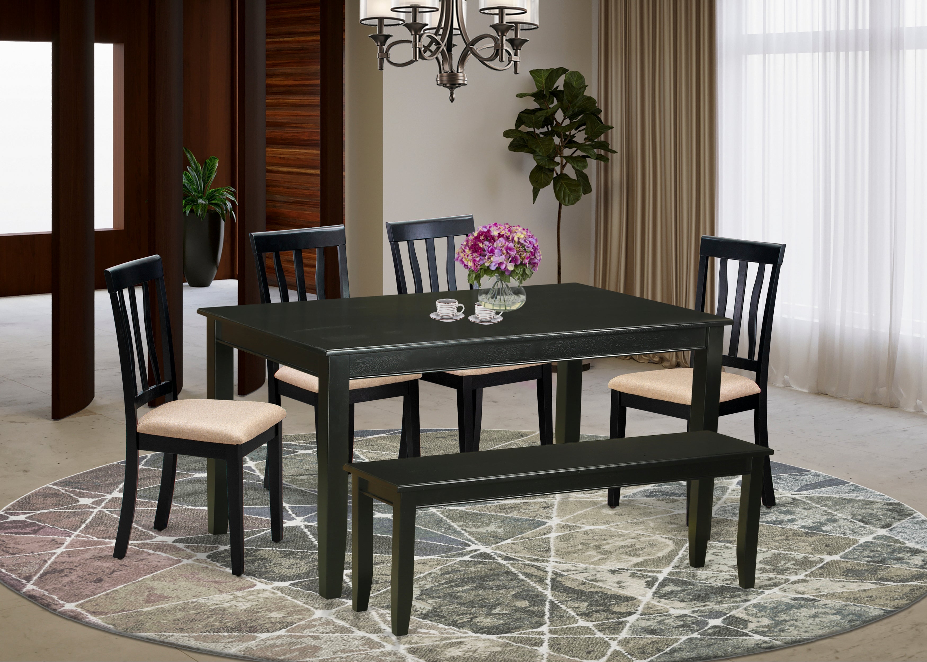 DUAN6-BLK-C 6 Pc Kitchen nook Dining set - Dinette Table and 4 Kitchen Dining Chairs in addition to Bench