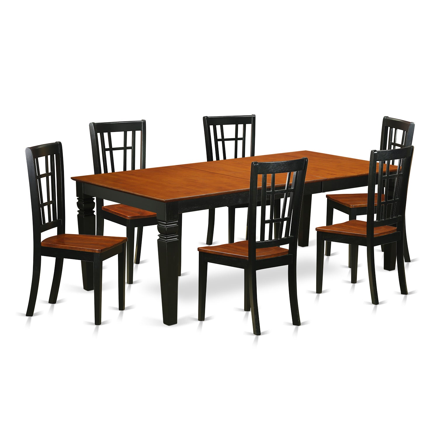 LGNI7-BCH-W 7 PcTable set with a Dining Table and 6 Dining Chairs in Black and Cherry