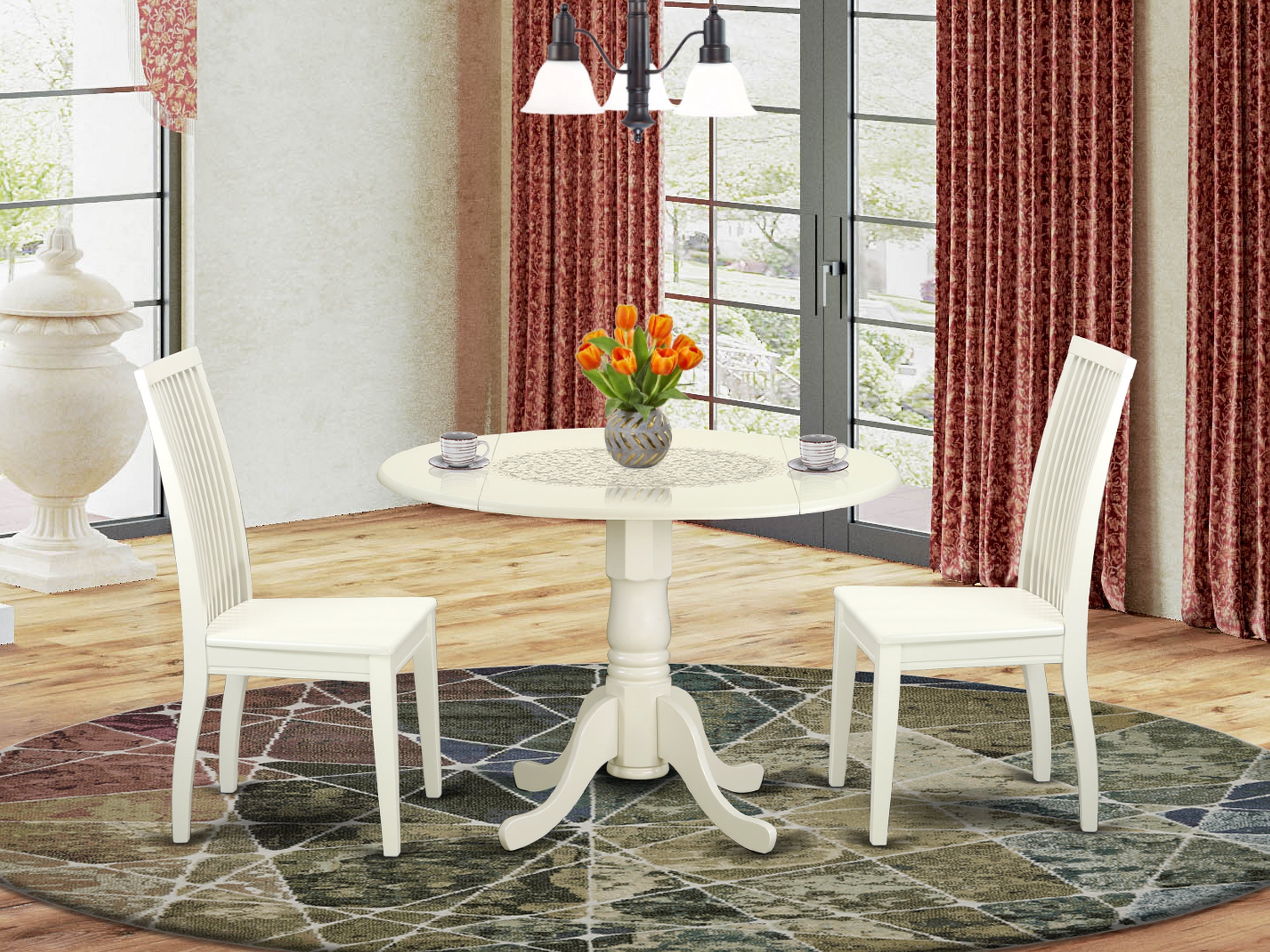 DLIP3-WHI-W 3 PC Dublin kitchen table set-Dining table and 2 wood seat kitchen chairs