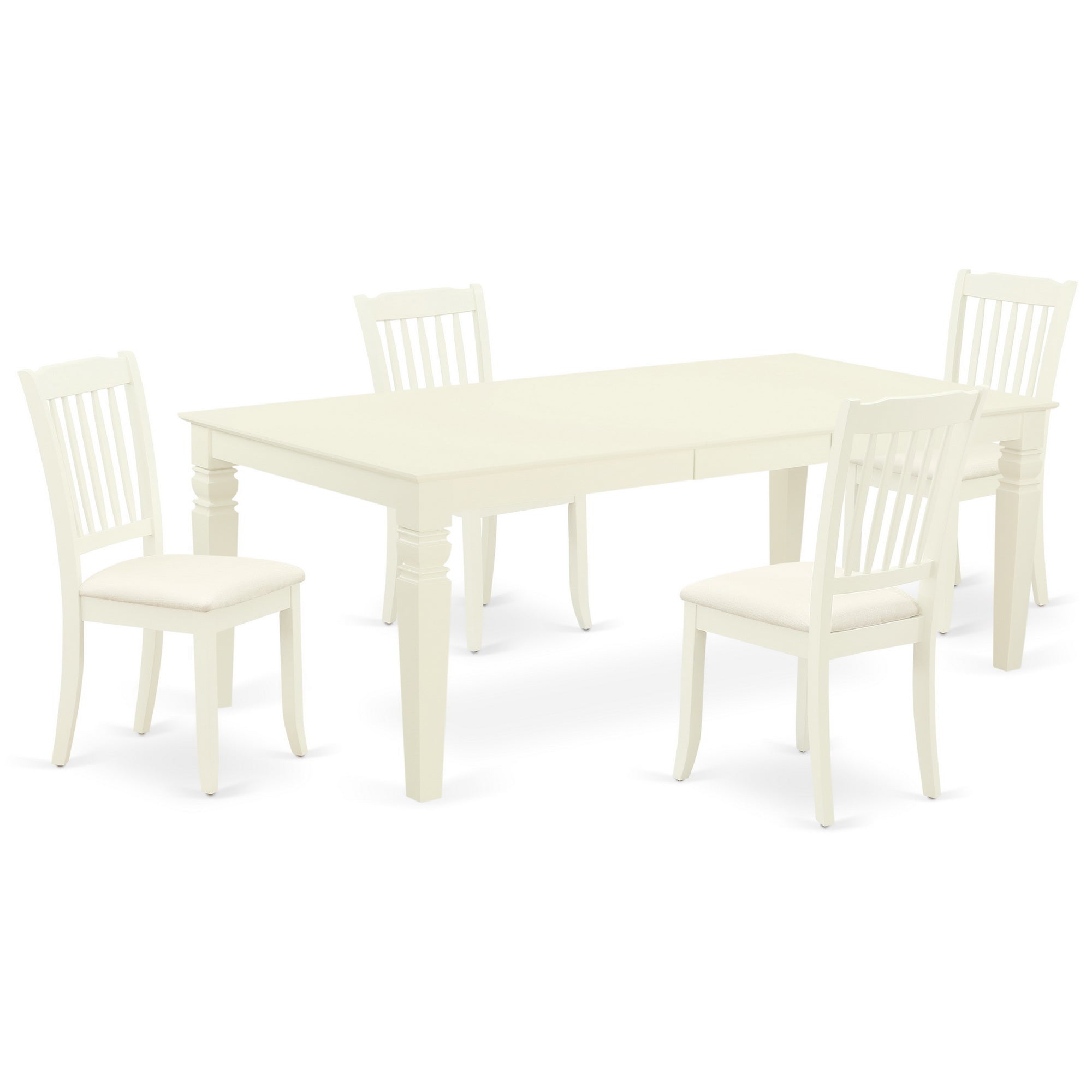 LGDA5-LWH-C 5Pc Dining Set Includes a Rectangle Dining Table with Butterfly Leaf and Four Vertical Slatted Microfiber Seat Kitchen Chairs, Linen White Finish