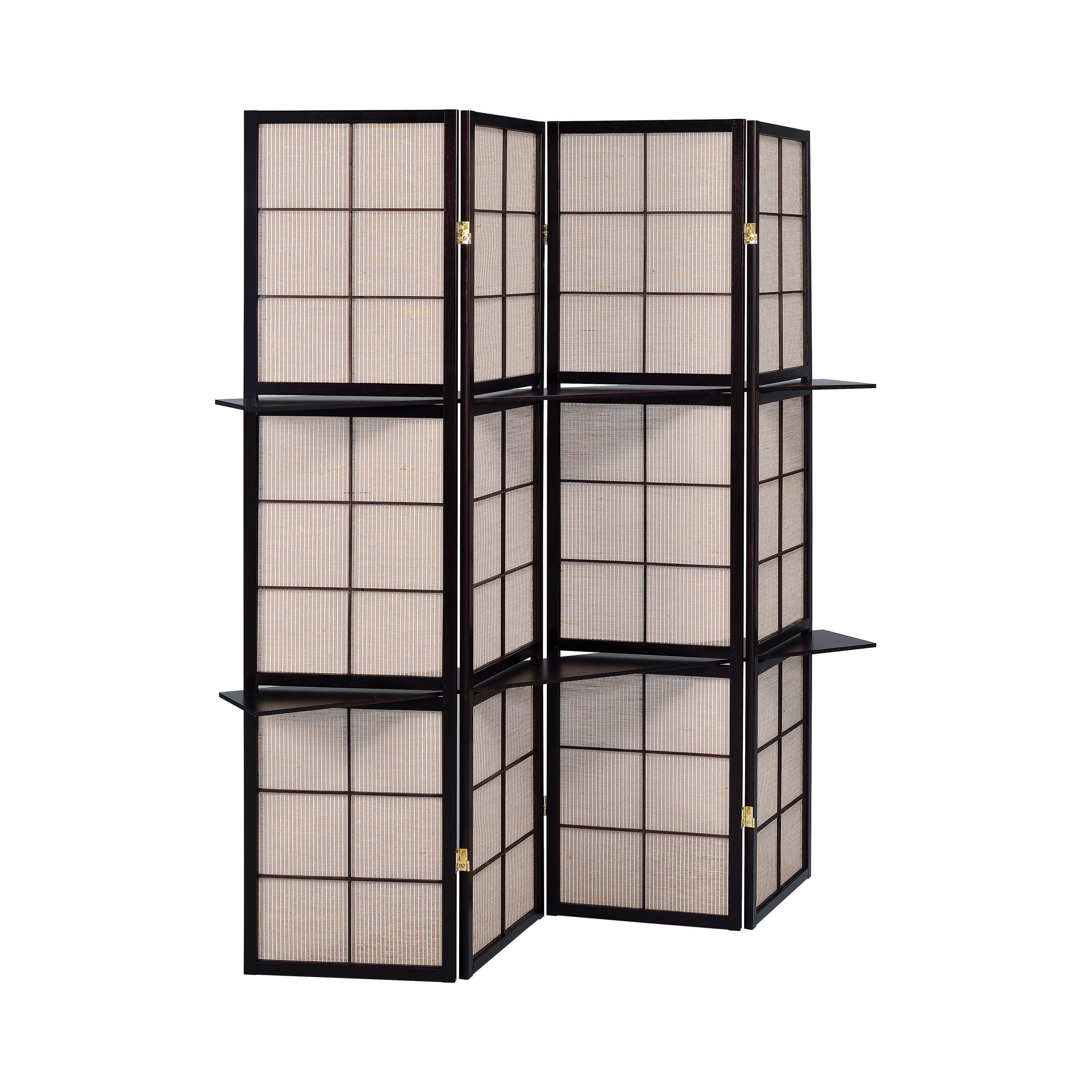 4-Panel Folding Screen With Removable Shelves Tan And Cappuccino
