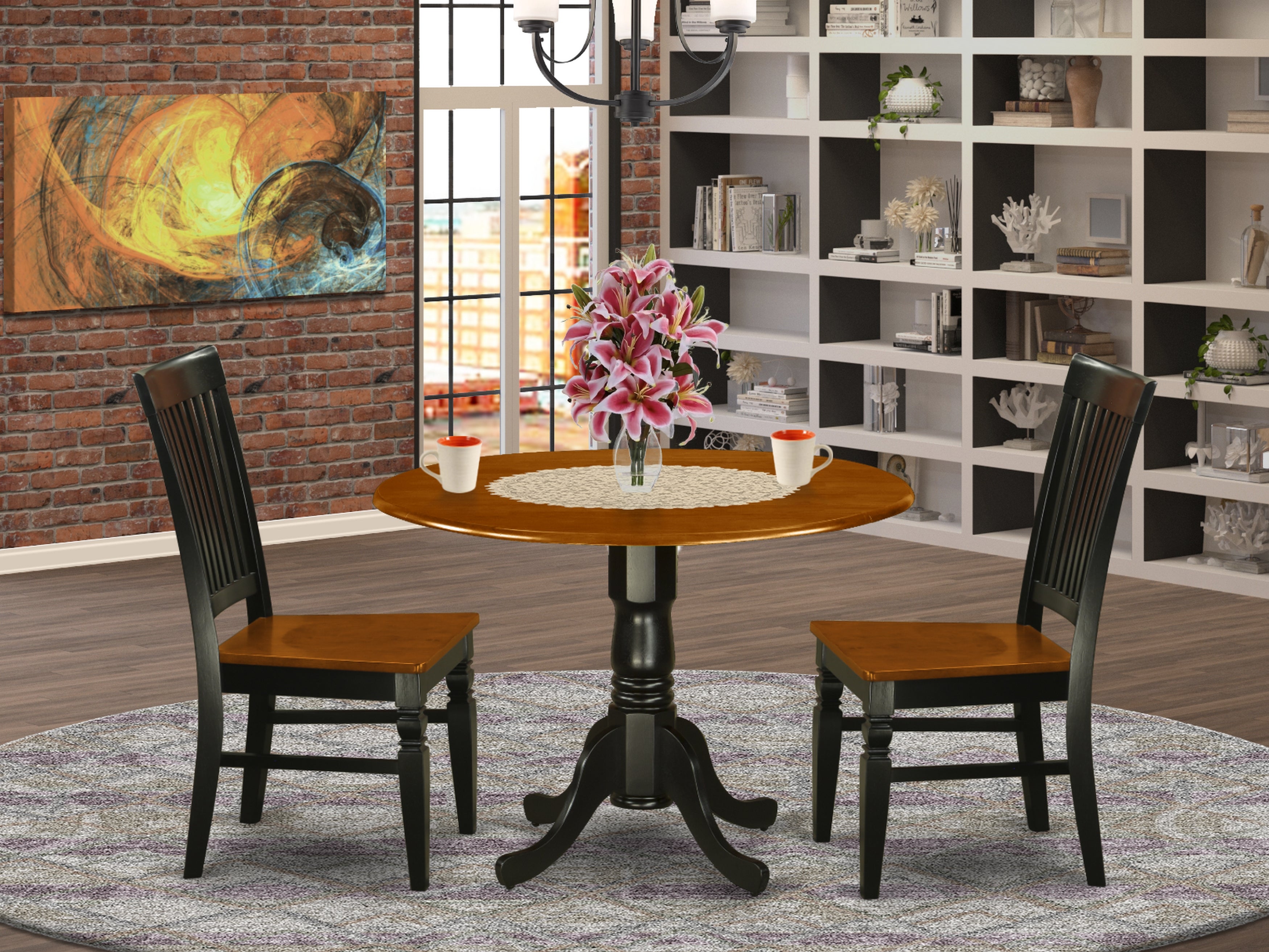 DLWE3-BCH-W 3 Pc Kitchen table set with a Kitchen Table and 2 Wood Seat Dining Chairs in Black and Cherry