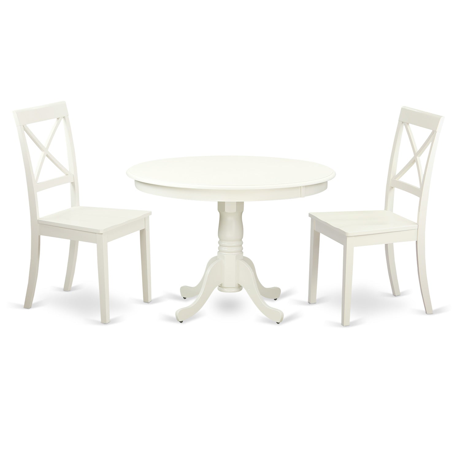 HLBO3-LWH-W 3 Pc set with a Round Table and 2 Wood Dinette Chairs in Linen White