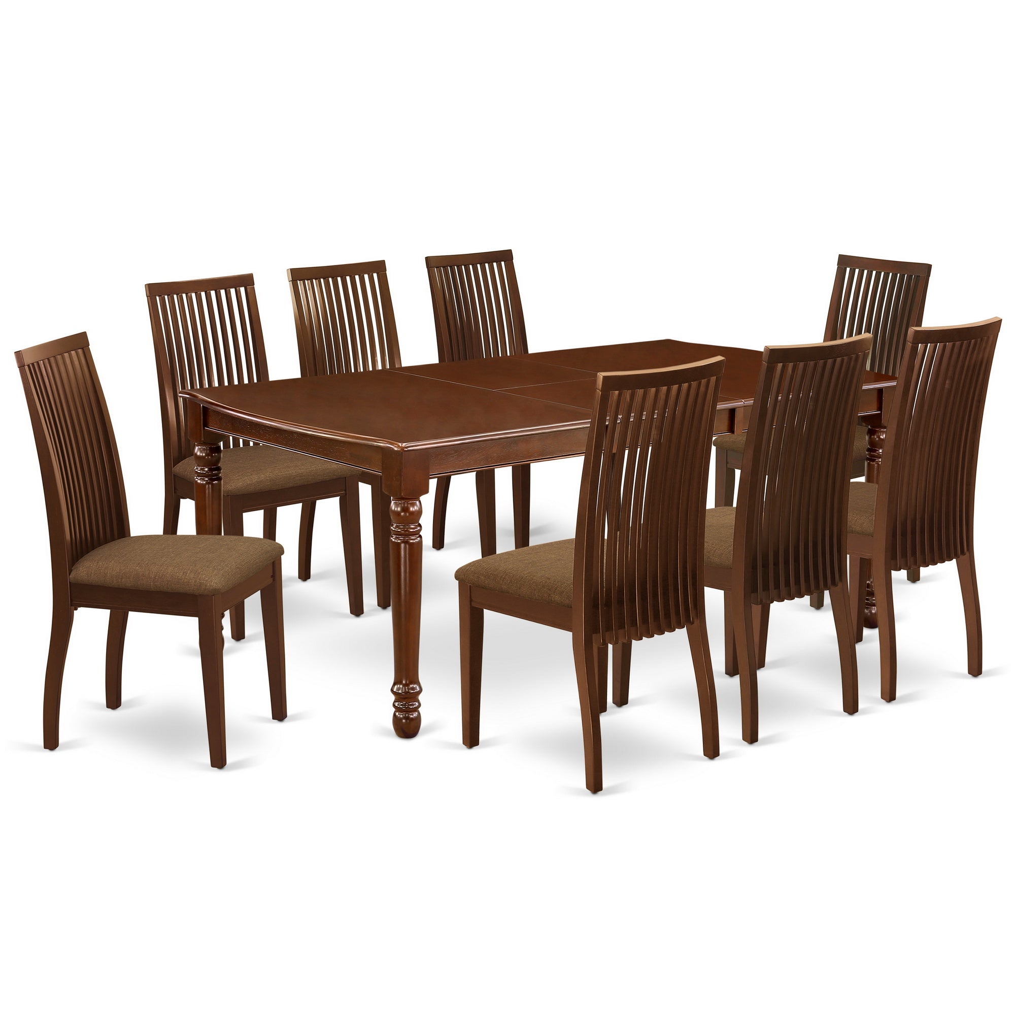 DOIP9-MAH-C 9Pc Dining Set Includes a Rectangle Dinette Table with Butterfly Leaf and Eight Microfiber Seat Dining Chairs, Mahogany Finish