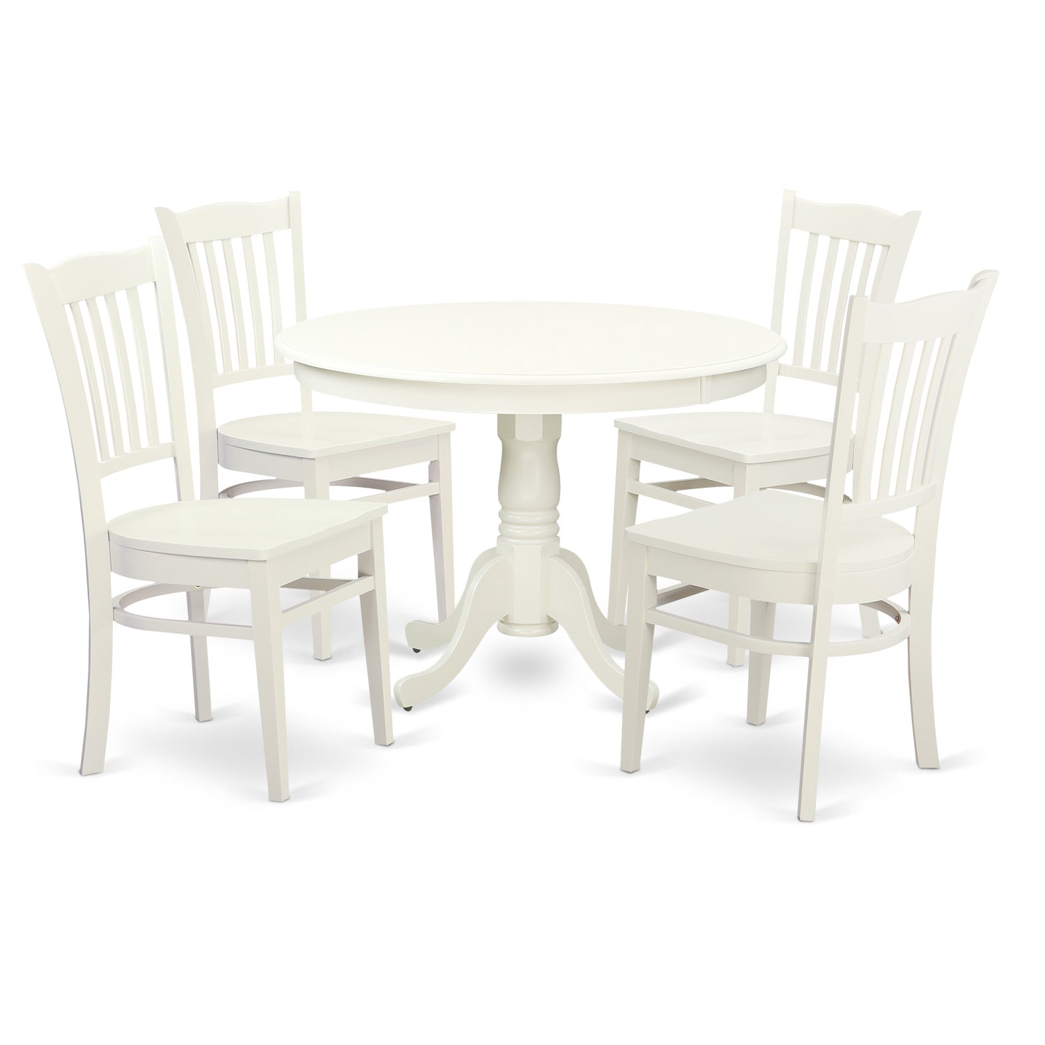 HLGR5-LWH-W 5 Pc set with a Round Kitchen Table and 4 Wood Dinette Chairs in Linen White