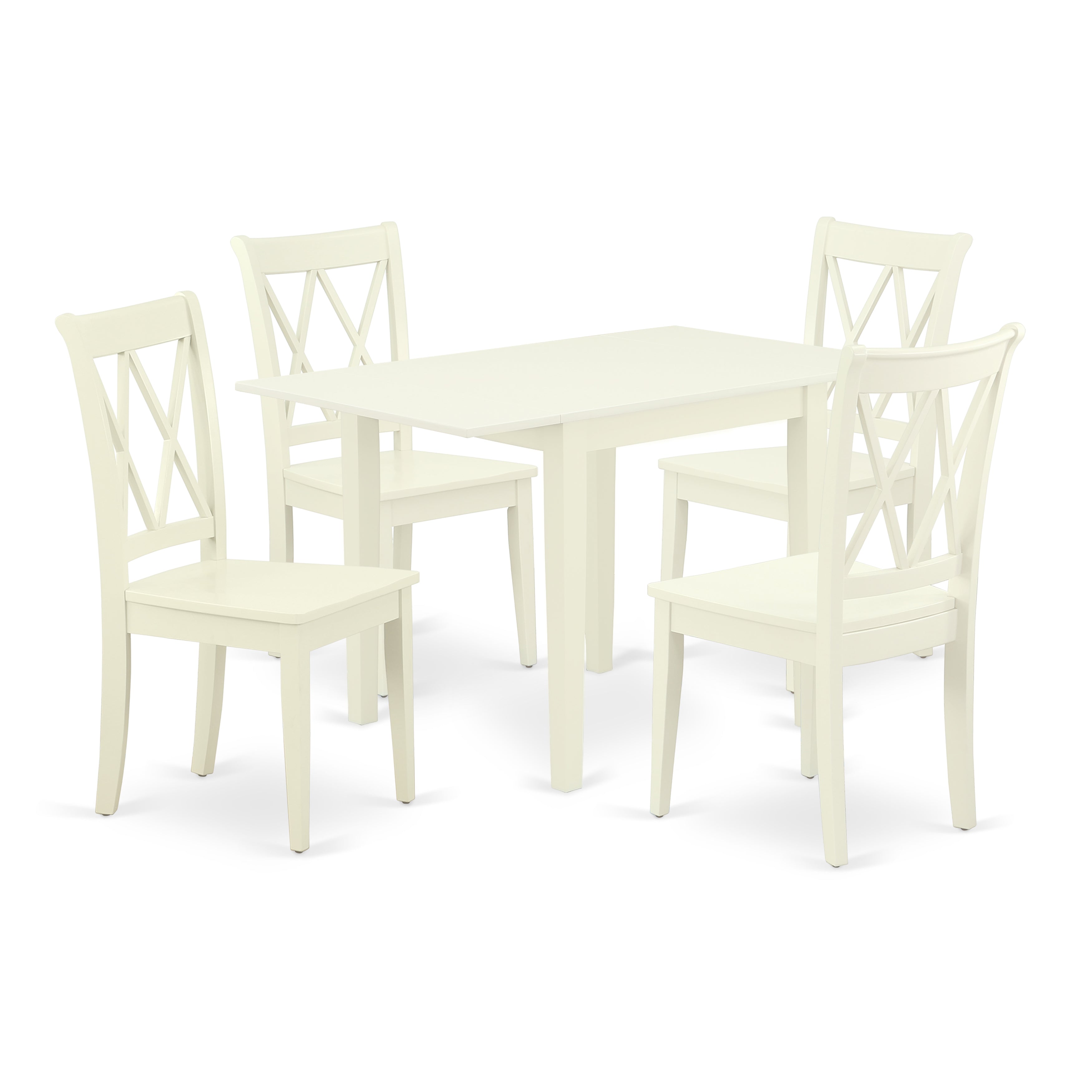East West Furniture NDCL5-LWH-W Dining Table Set 5 Pcs- 4 Outstanding Chairs for dining room and an attractive Dining Room Table - Linen White Finish Wooden Chair Seat and Table Top - Linen White Finish Solid Wood Frame.