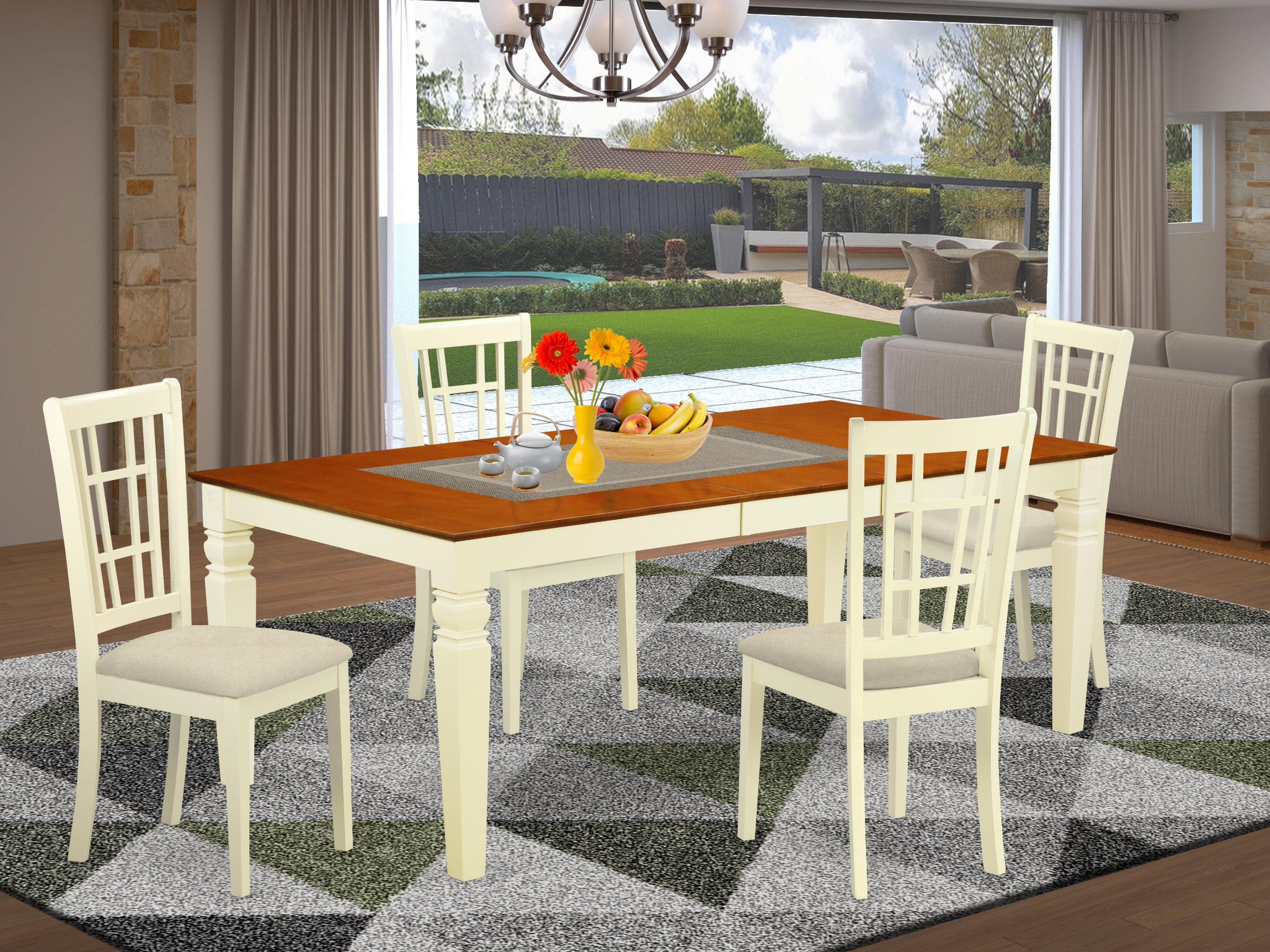 LGNI5-BMK-C 5 PC Dining room set with a Dining Table and 4 Dining Chairs in Buttermilk and Cherry