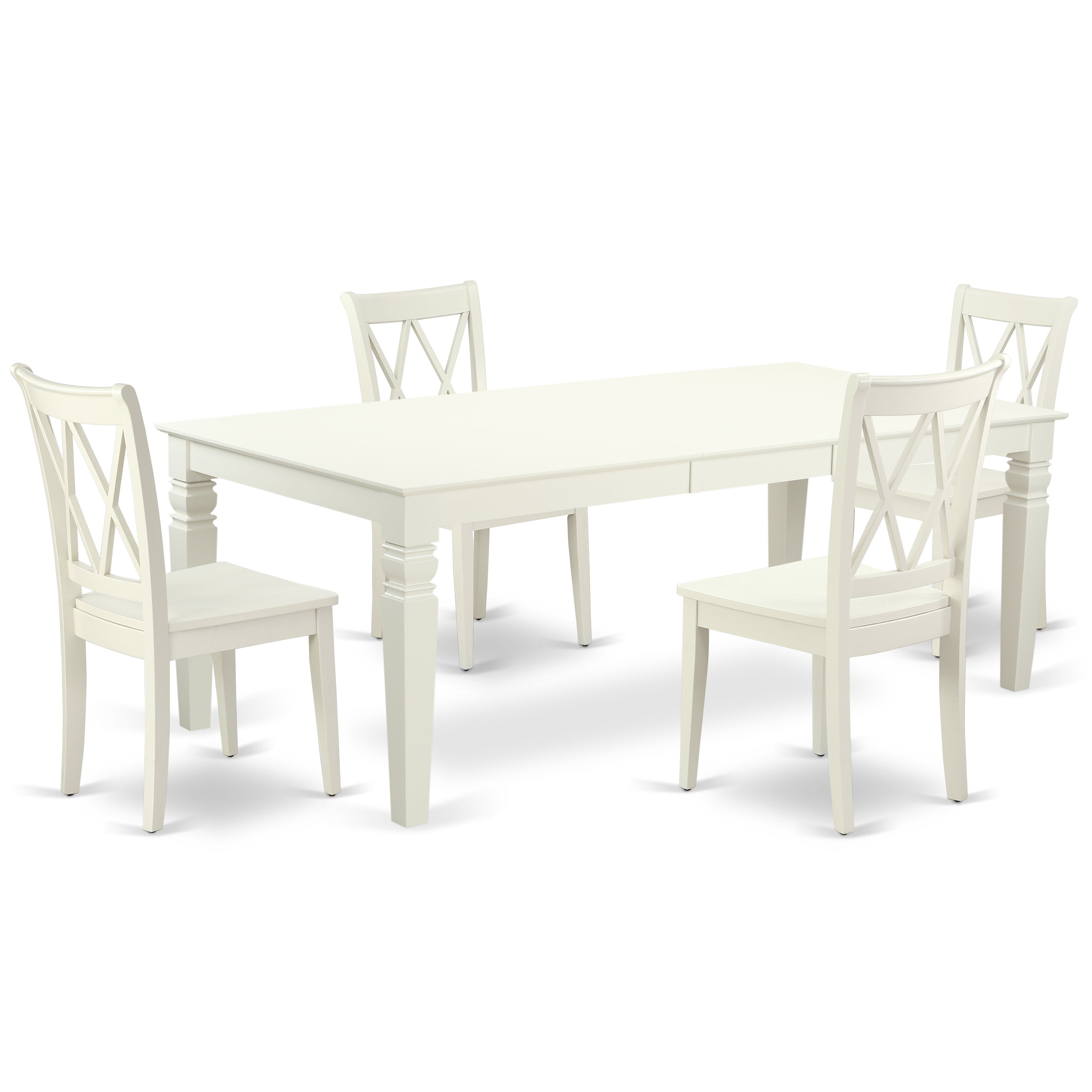 LGCL5-LWH-W 5PC Rectangular 66/84 inch Table with 18 In Leaf and 4 Double X back Chairs