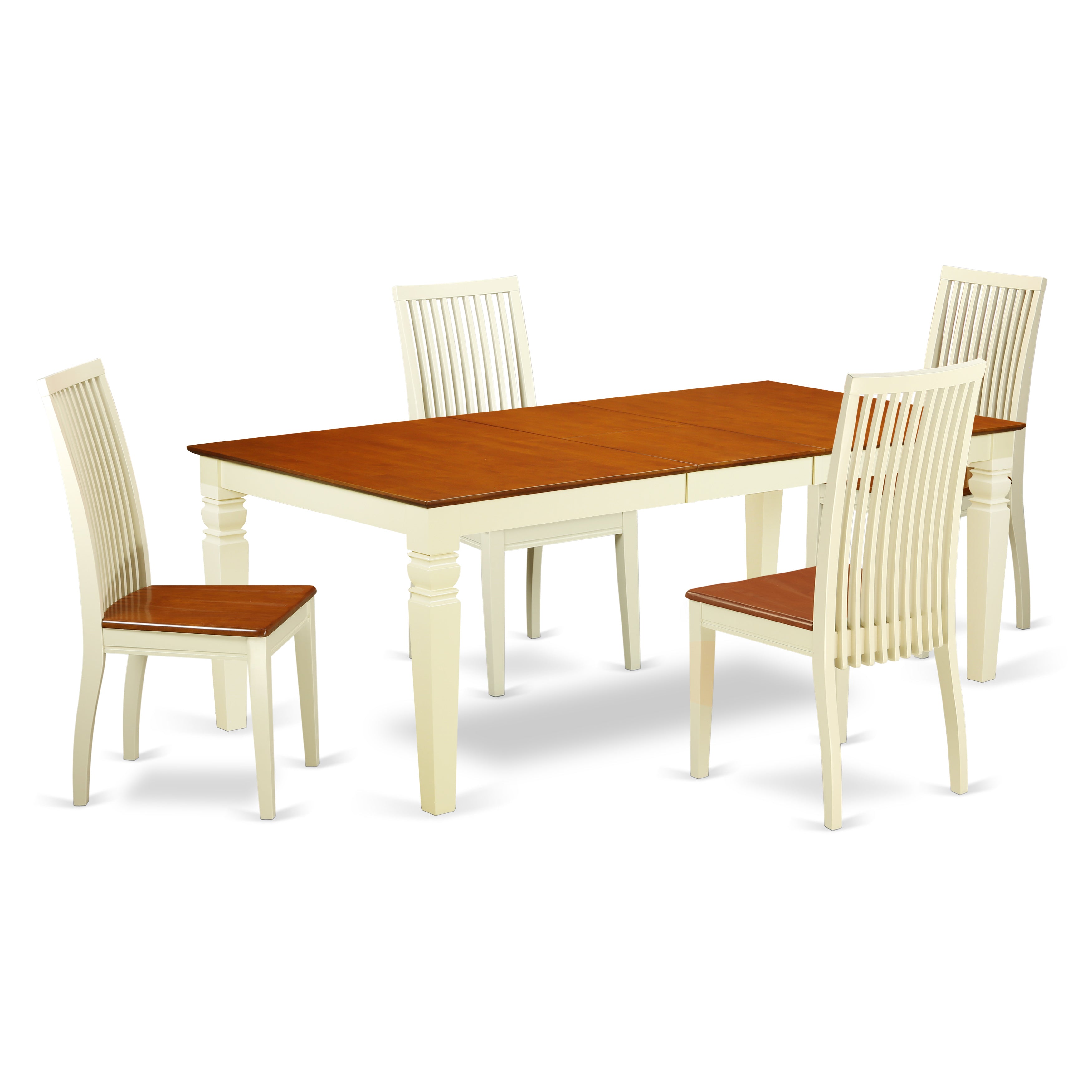 LGIP5-BMK-W 5 Piece Dining Room Set With A Single Logan Dinning Table And 4 Wood Seat Kitchen Chairs Finished In A Elegant Buttermilk and Cherry Color.