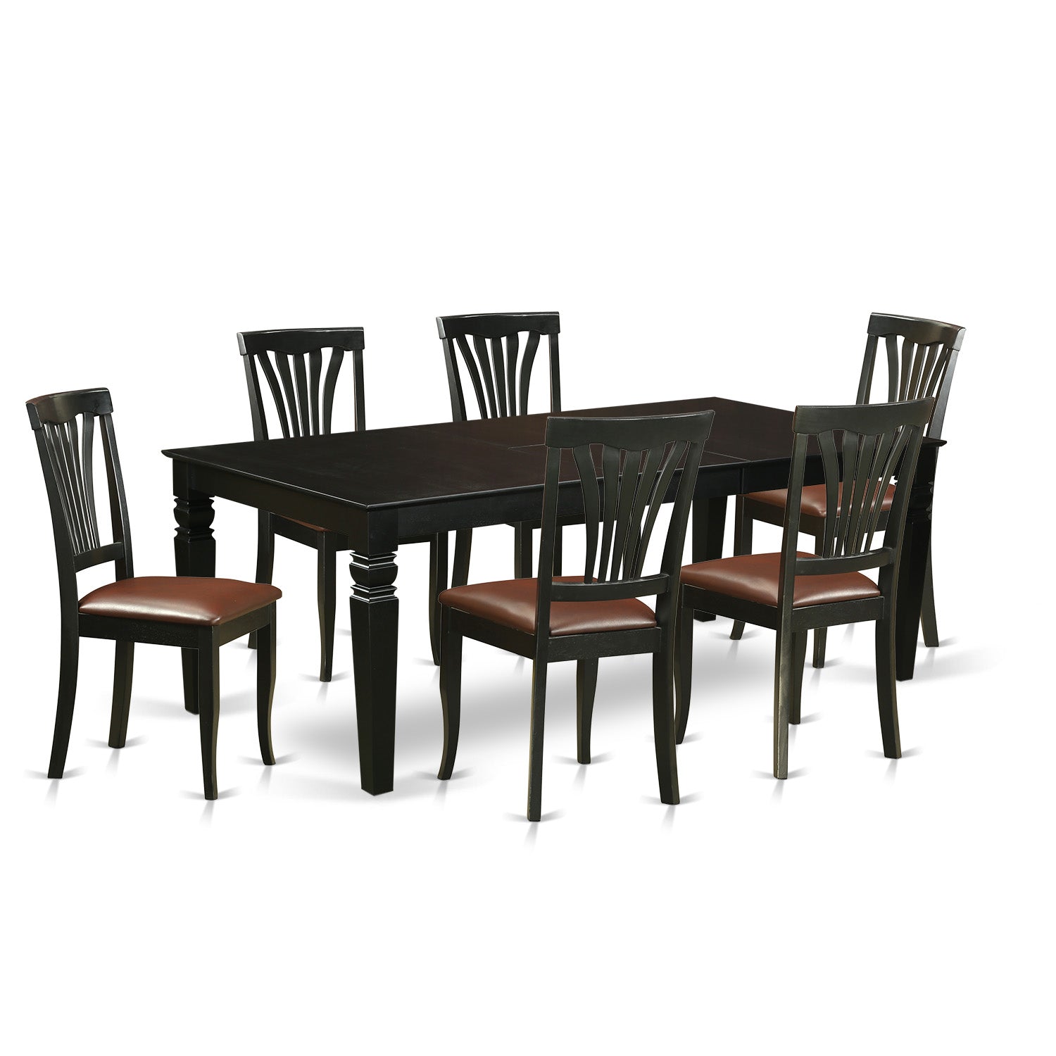 LGAV7-BLK-LC 7 Pc Dining Room set with a Dining Table and 6 Leather Dining Chairs in Black