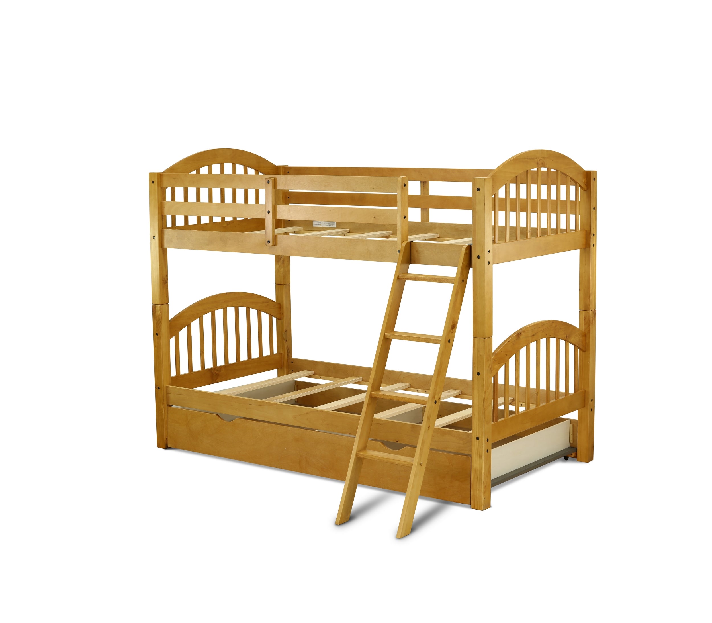 East West Furniture Verona Twin Bunk Bed in Natural Oak Finish with Convertible Trundle & Drawer
