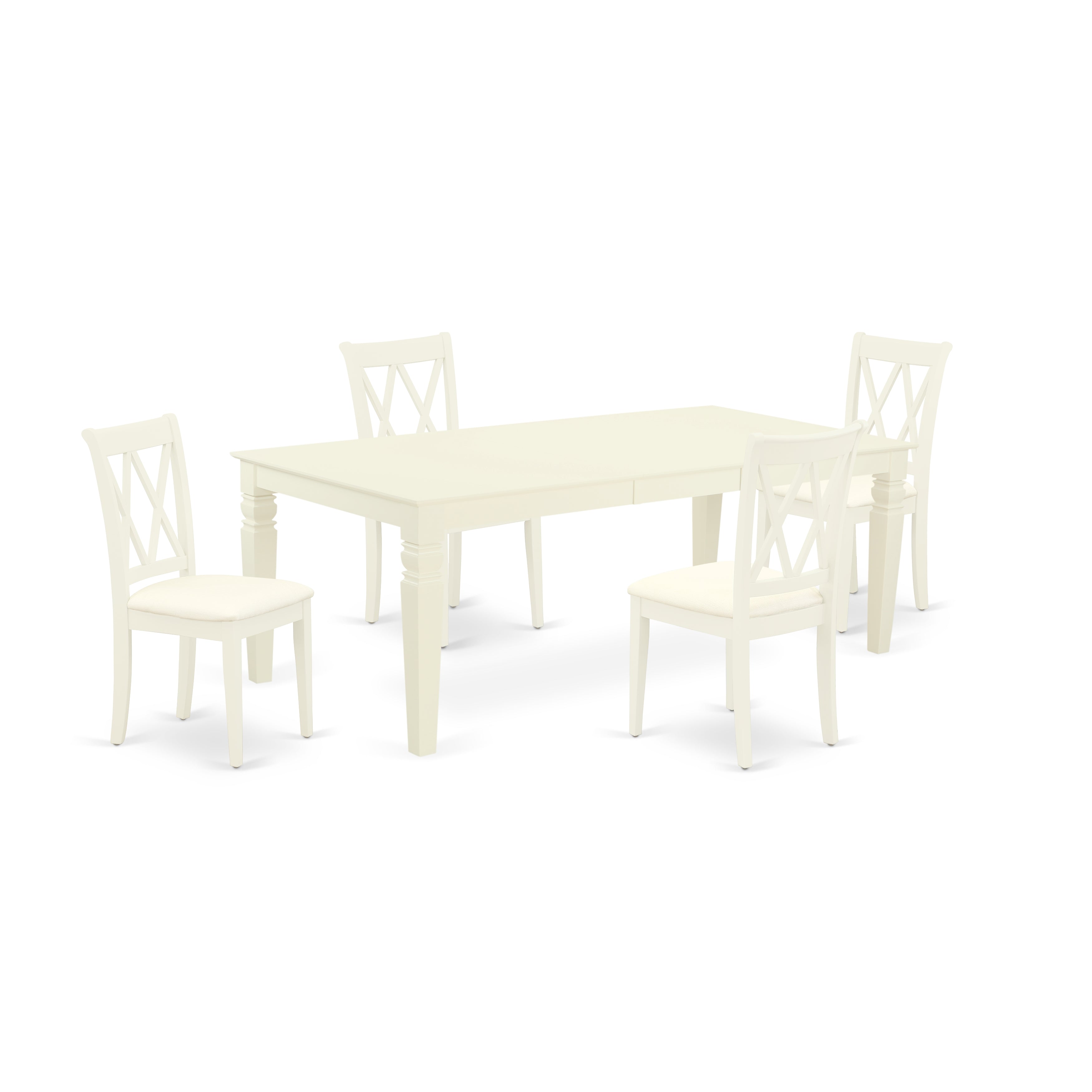 LGCL5-LWH-C 5Pc Dining Set Includes a Rectangle Dining Table with Butterfly Leaf and Four Double X Back Microfiber Seat Kitchen Chairs, Linen White Finish