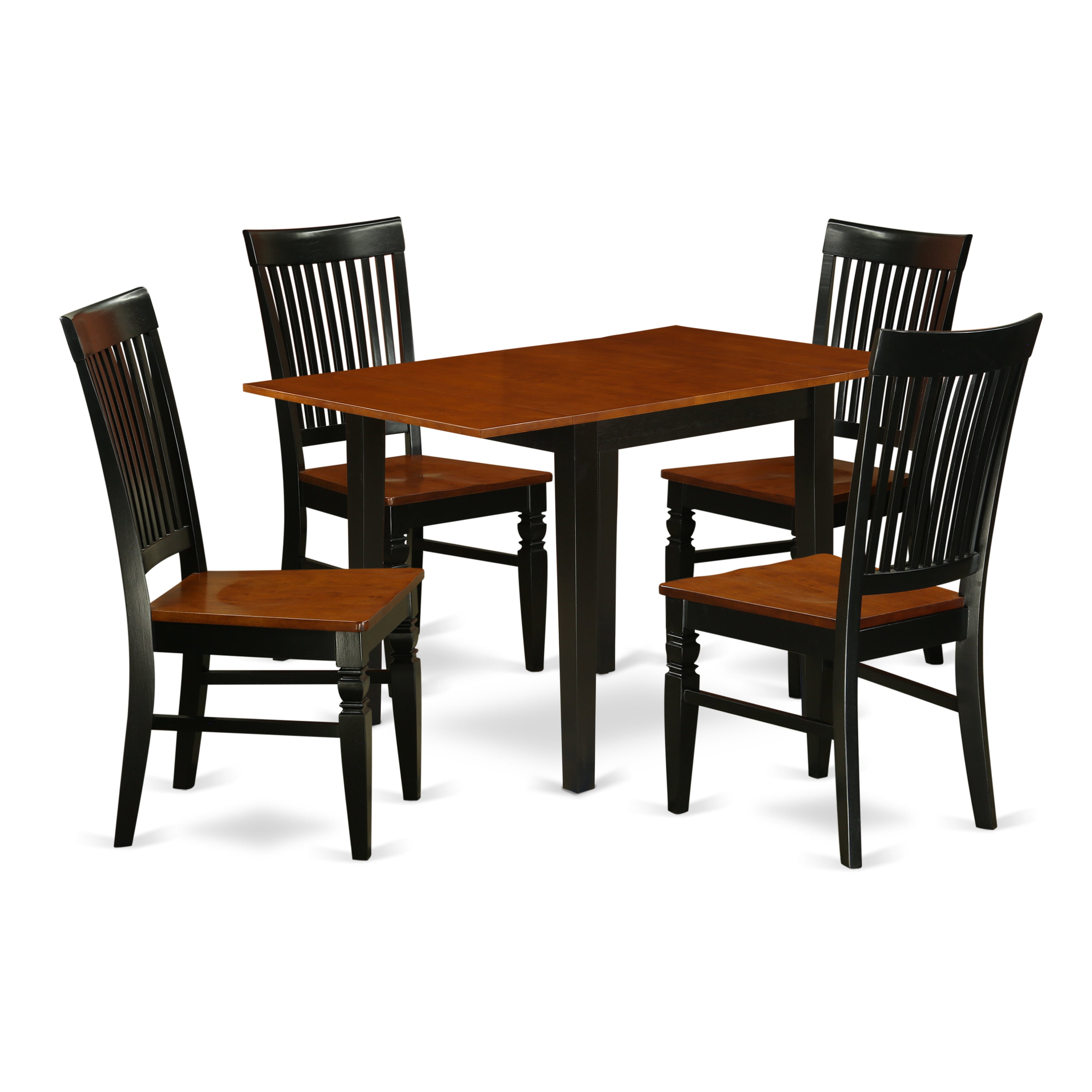 East West Furniture NDWE5-BCH-W, 5Pc Kitchen Table Set Includes a Drop Leaf Table and 4 Dining Room Chairs with Solid Seat and Slat Back, Black and Cherry Finish