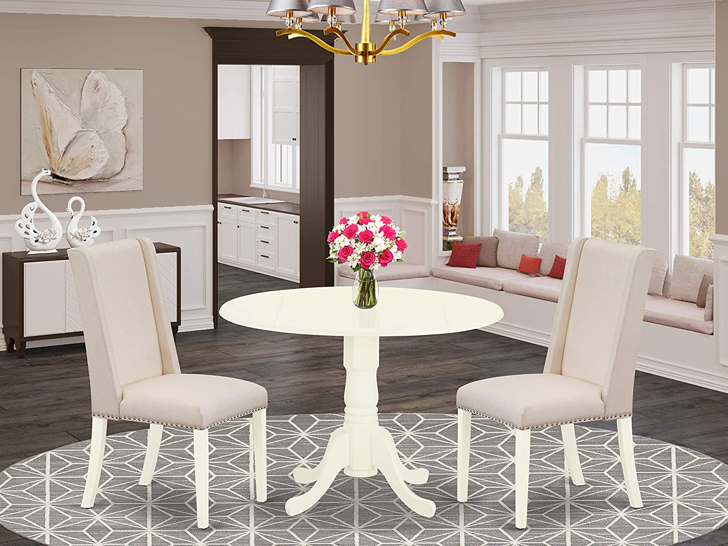 East West Furniture DLFL3-WHI-01 3-Piece Wood Dini