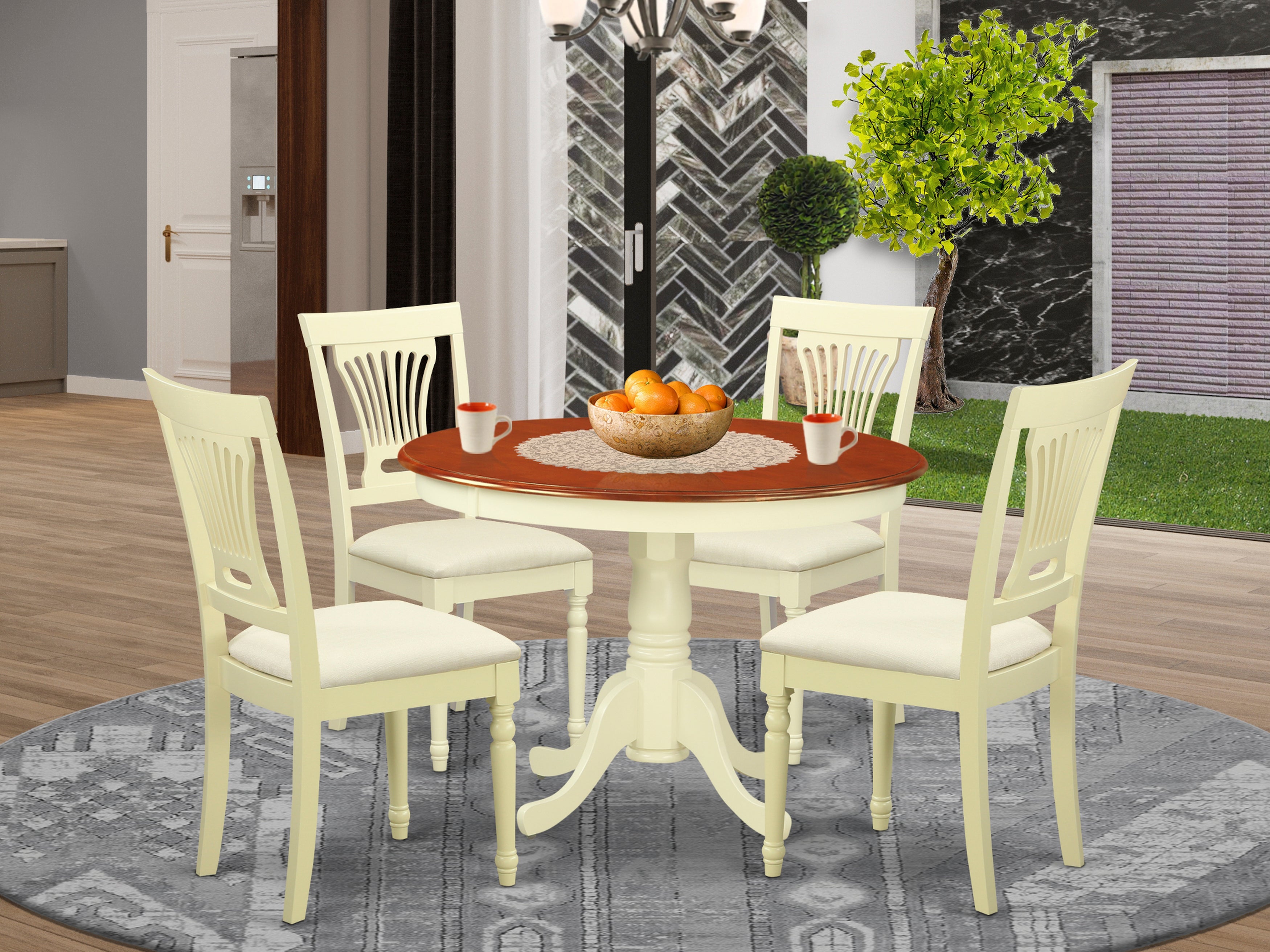HLPL5-BMK-C 5 Pc set with a Dining Table and 4 Dinette Chairs in Buttermilk and Cherry .