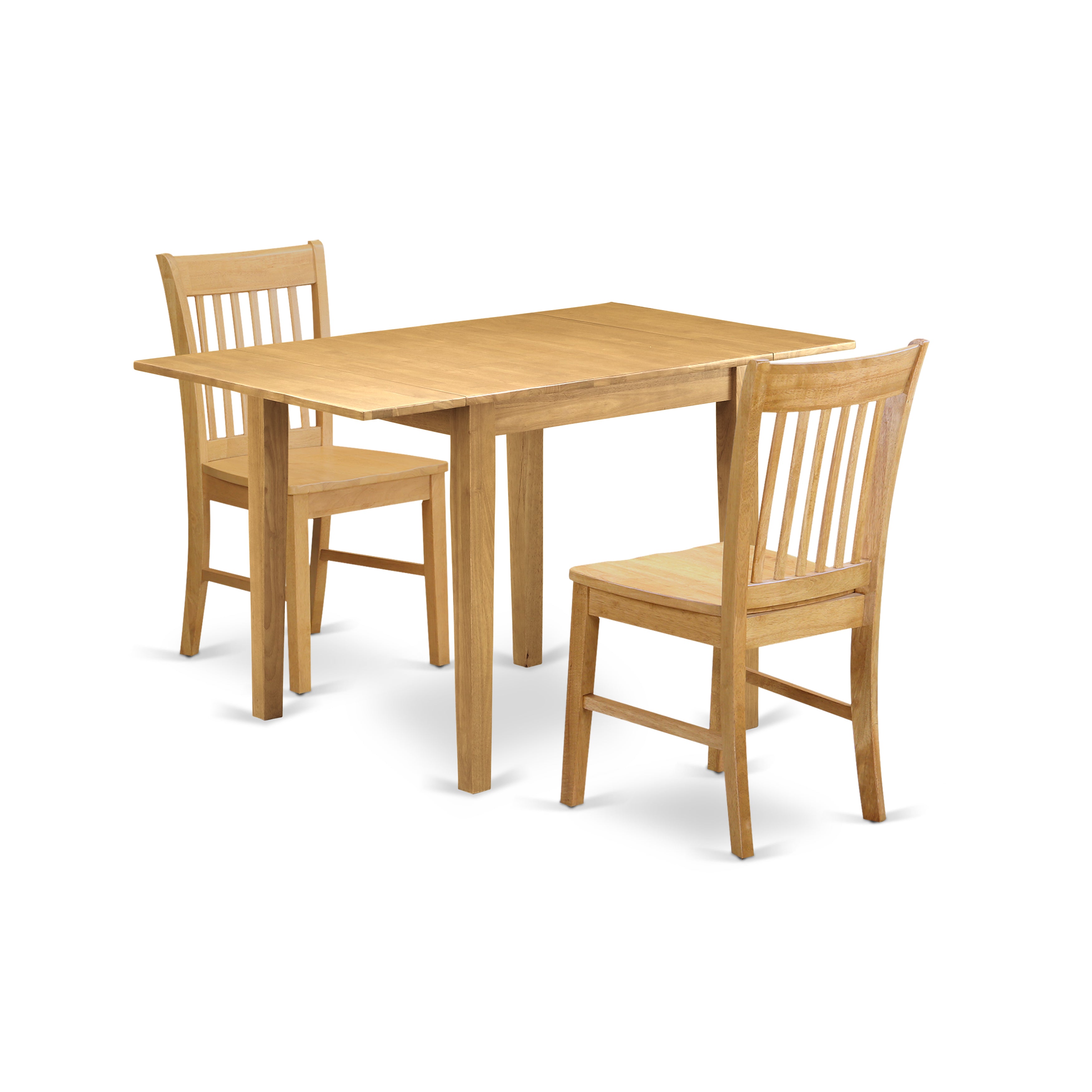 East West Furniture NDNO3-OAK-W 3Pc Dining Table Set Features a Small Kitchen Table and 2 Dining Chairs with Asian Hardwood Seat and Slat back, Oak Finish