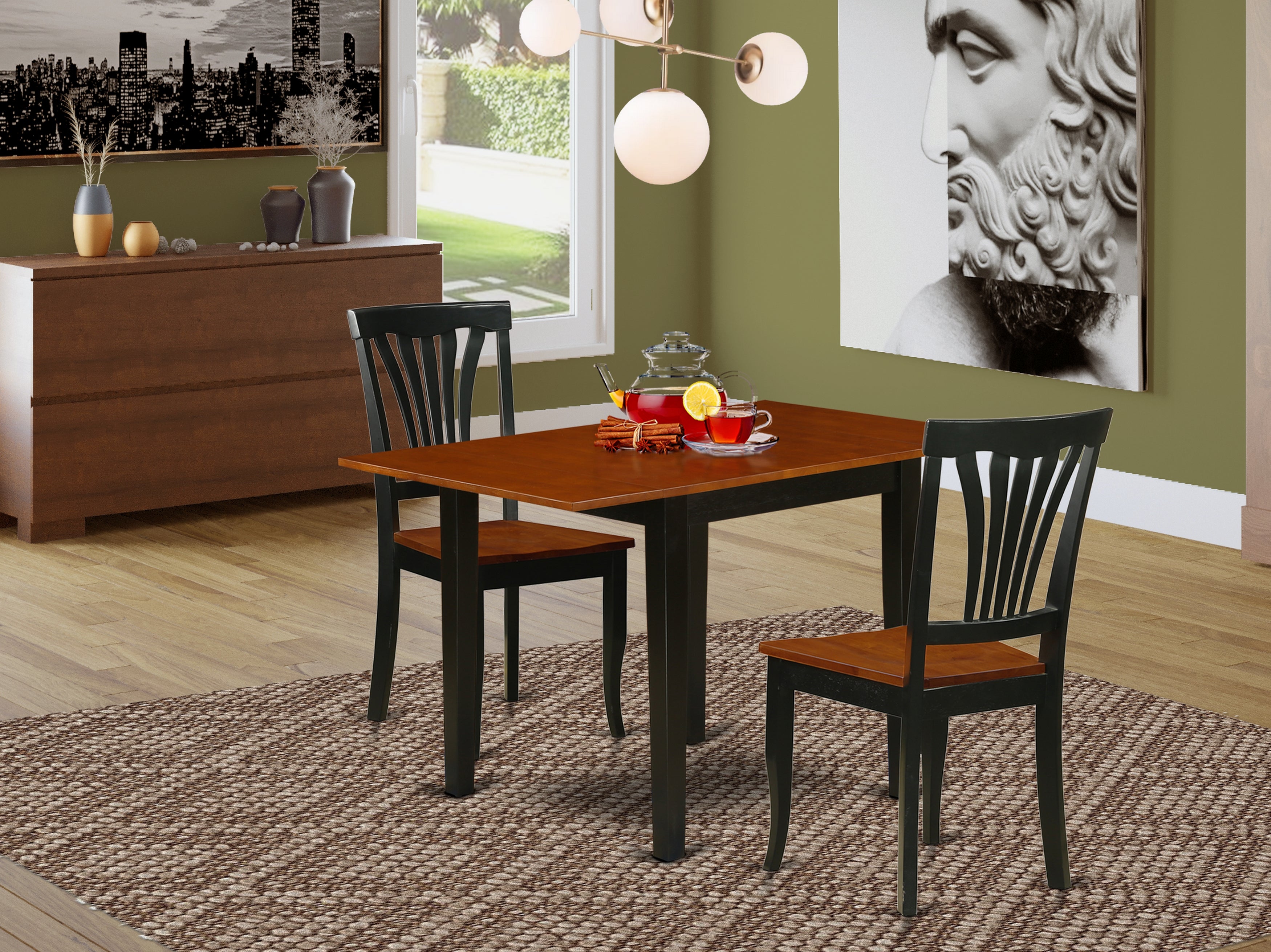 East West Furniture NDAV3-BCH-W Modern Dining Table Set 3 Pc- 2 Chairs For Dining Room and a Delightful Dining Table - Cherry Finish Wooden Chair Seat - Black Finish Hardwood Structure.