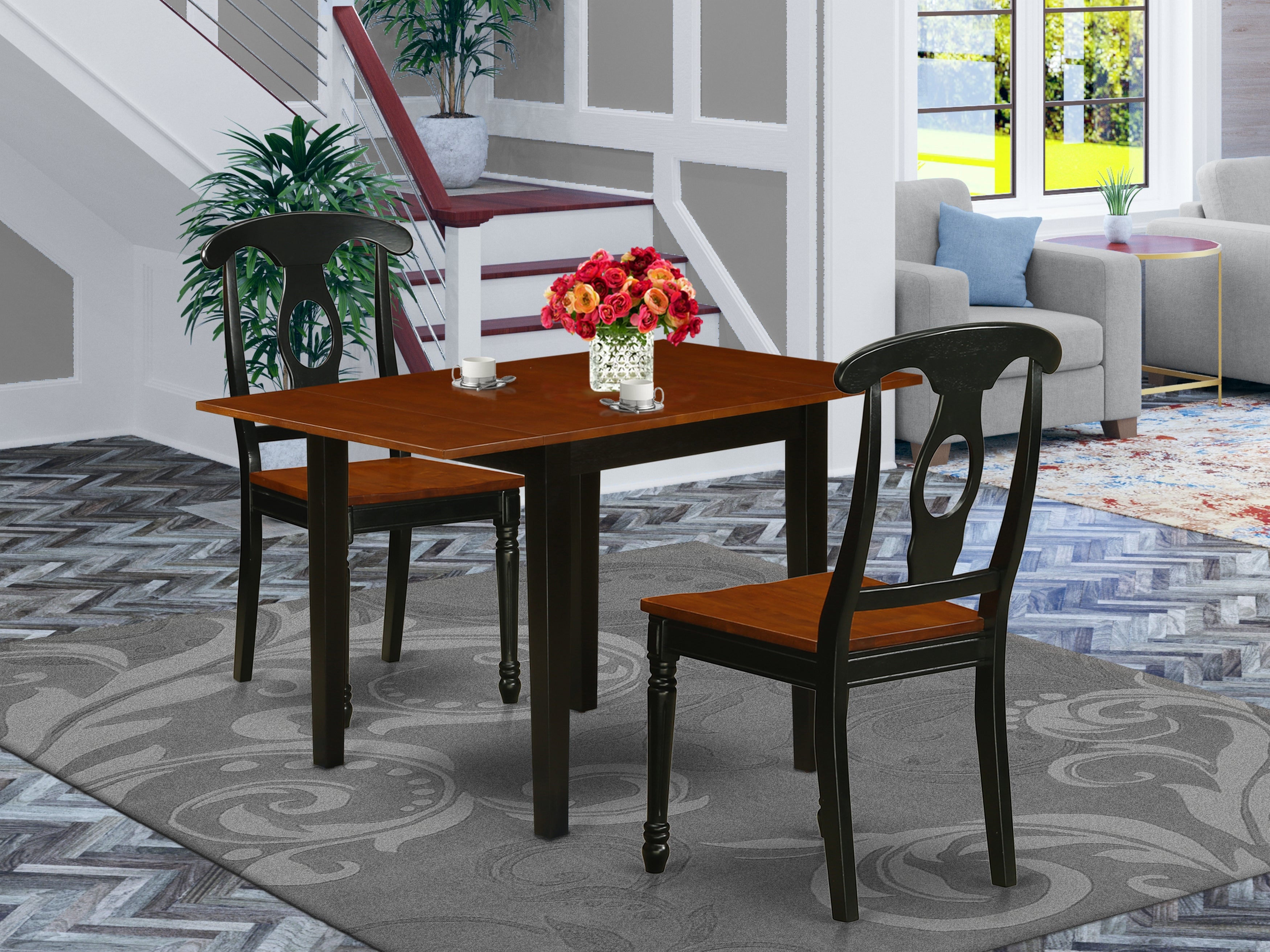 East West Furniture NDKE3-BCH-W 3Pc Dinette Set Offers a Kitchen Table and 2 Dining Chairs with Hard Wood Seat and Napoleon Back, Black and Cherry Finish