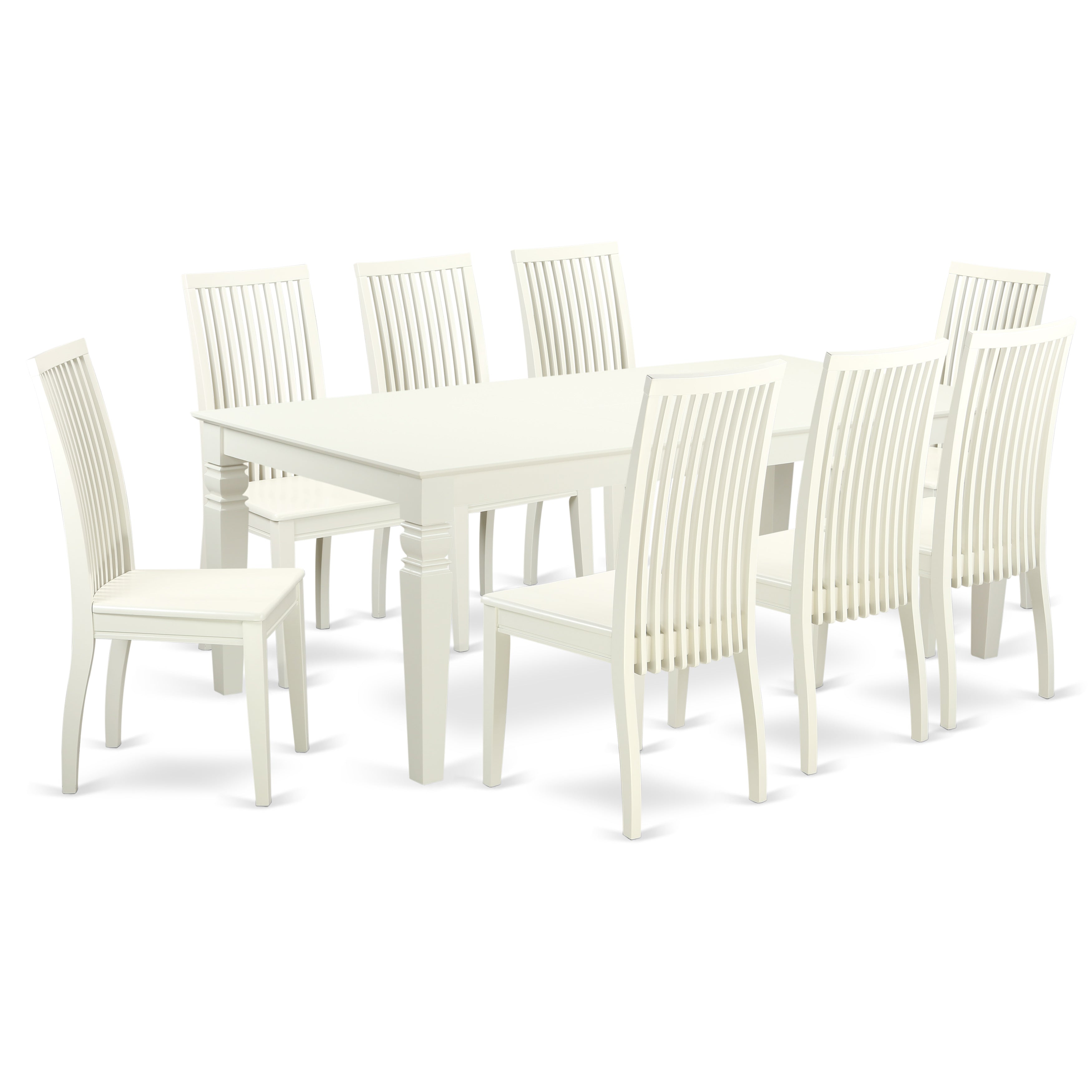 LGIP9-LWH-W 9-Piece Dining Room Set With 1 Logan Kitchen Table And 8 Solid Wood Kitchen Chairs Finished In A Rich Linen White Color.