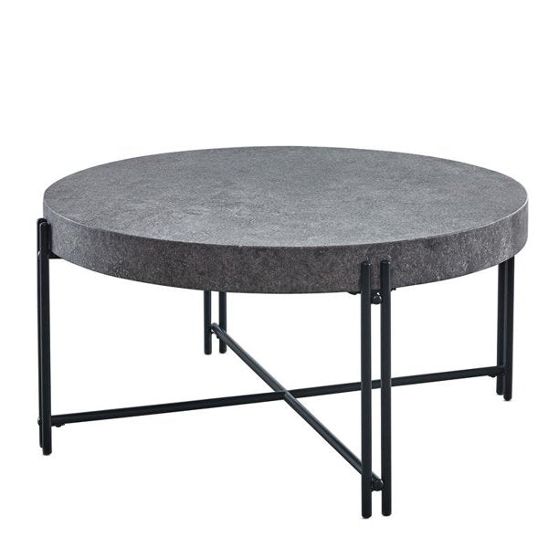 Steve Silver Morgan Round Mottled Gray and Black Metal Base Cocktail Table