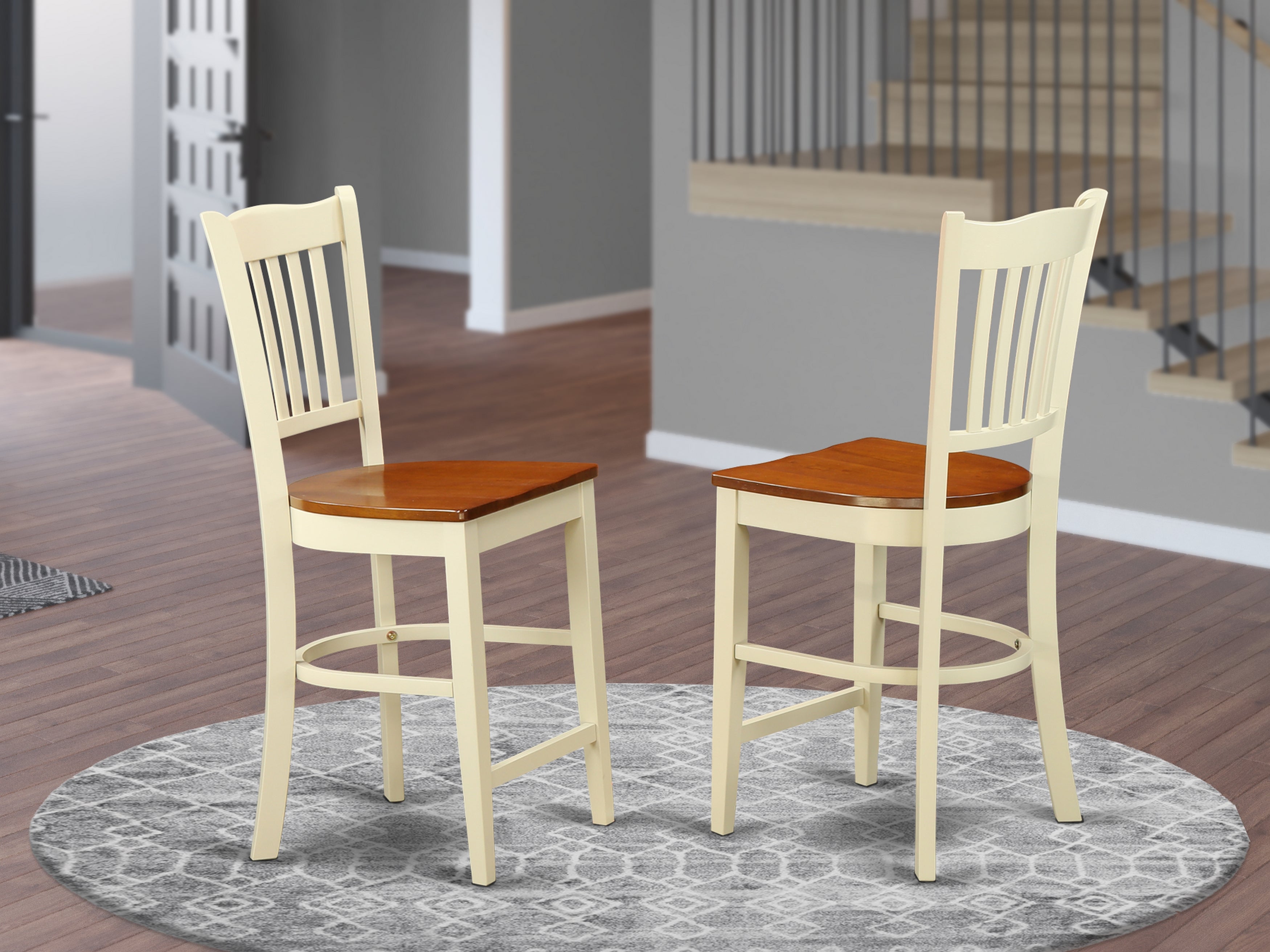GRS-WHI-W Groton Counter Stools With Wood Seat In Buttermilk and Cherry Finish