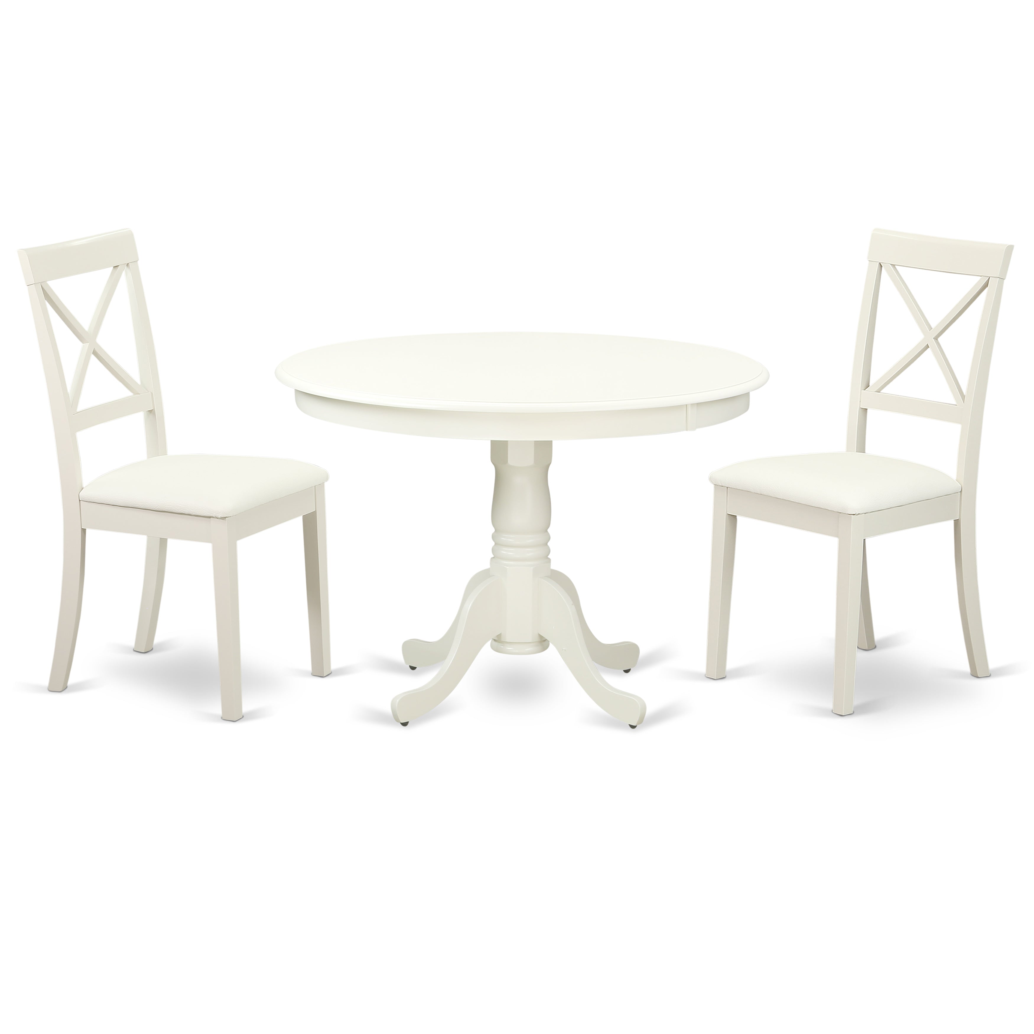 HLBO3-LWH-LC 3 Pc Kitchen table set with a Kitchen Table and 2 faux leather seat Dining Chairs in Linen White