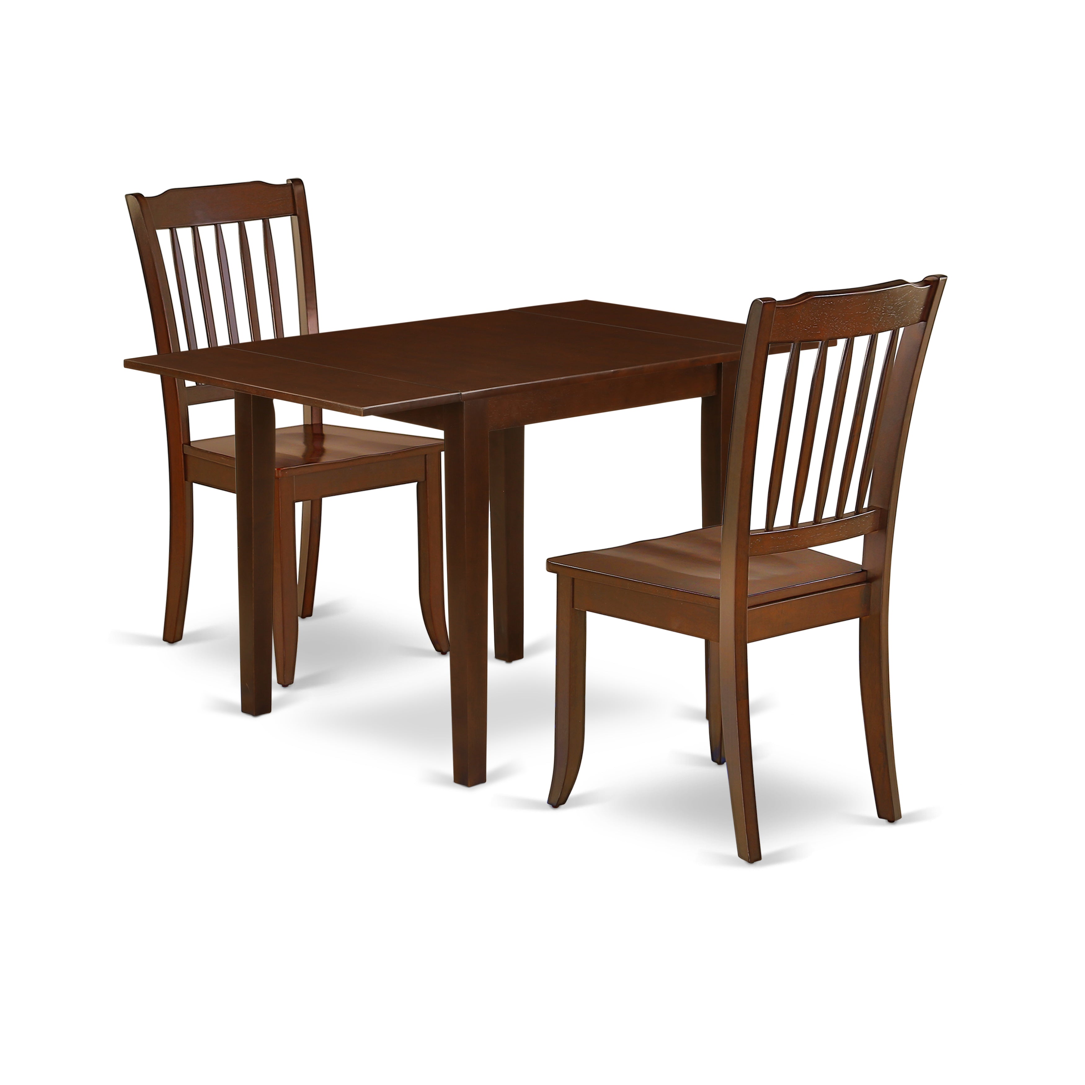 East West Furniture NDDA3-MAH-W Dining Room Table Set 3 Pcs- 2 Wonderful Kitchen Dining Chairs and a Fantastic Kitchen Table - Mahogany Finish Hardwood Chair Seat and Table Top - Mahogany Finish Hardwood Structure.