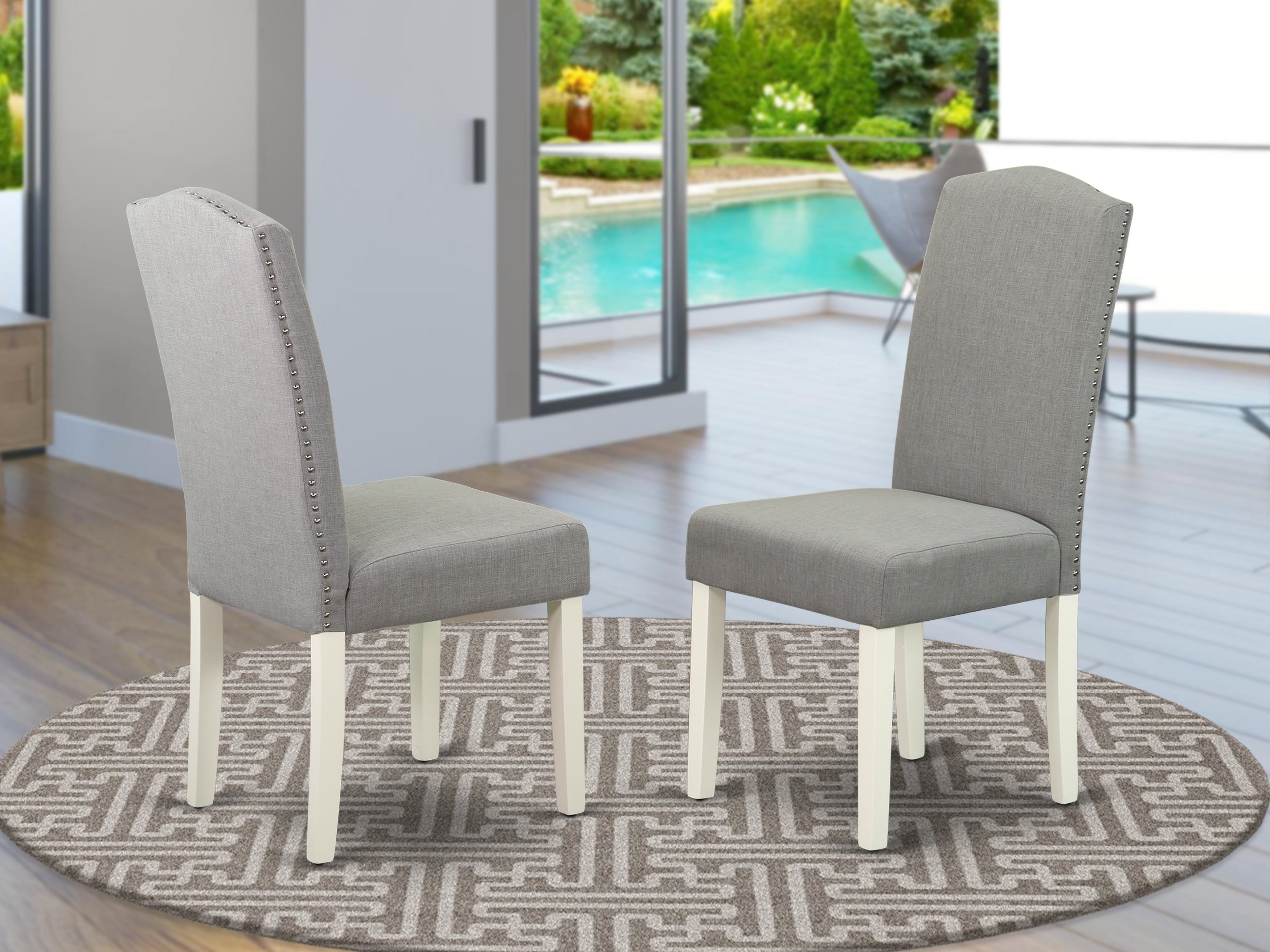 ENP2B06 Encinal parson Chair with Linen White Finish Leg and Linen fabric-Shitake Color