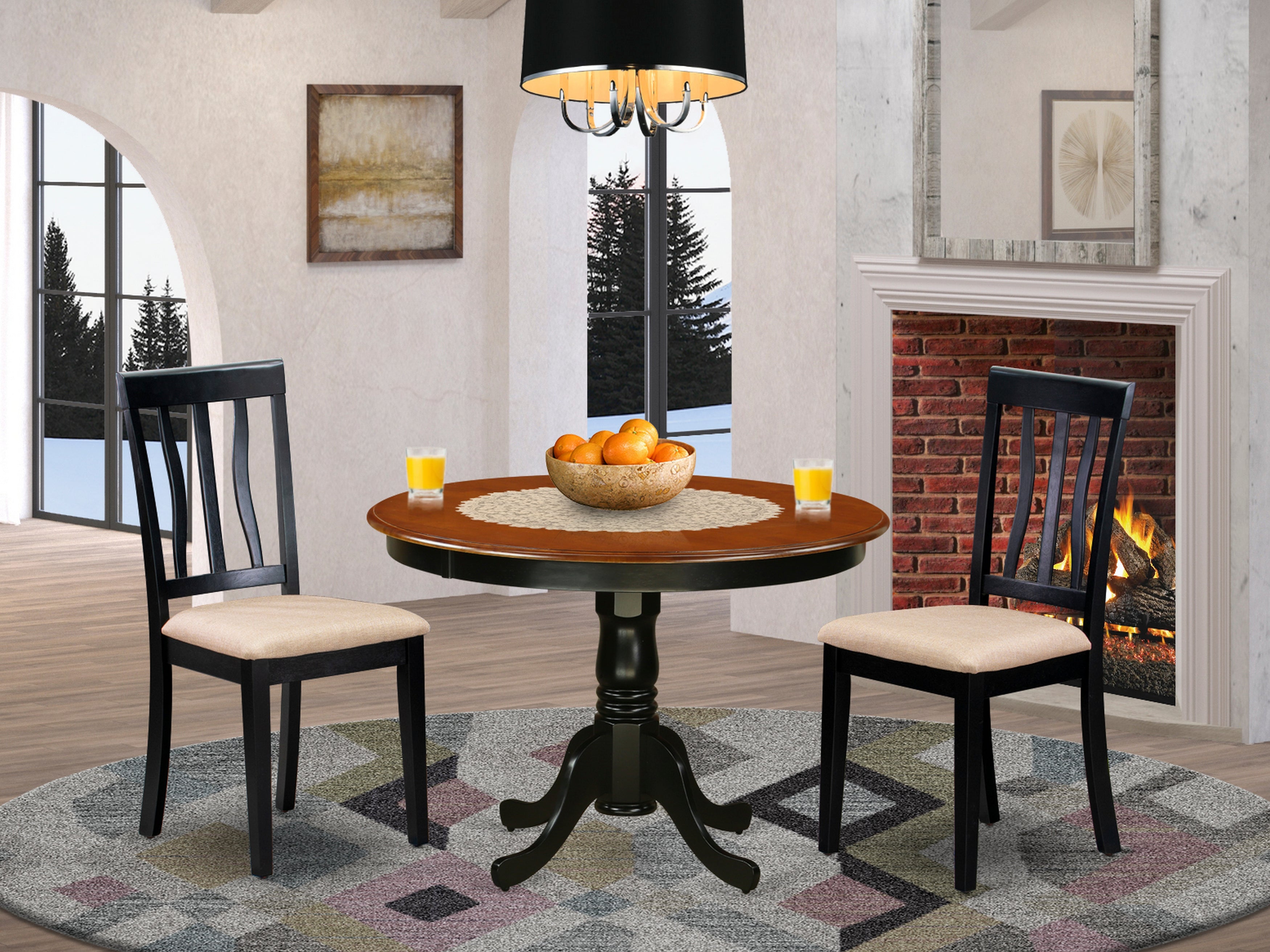 HLAN3-BCH-C 3 Pc Seat with a Kitchen Table and 2 Microfiber Dinette Chairs in Black