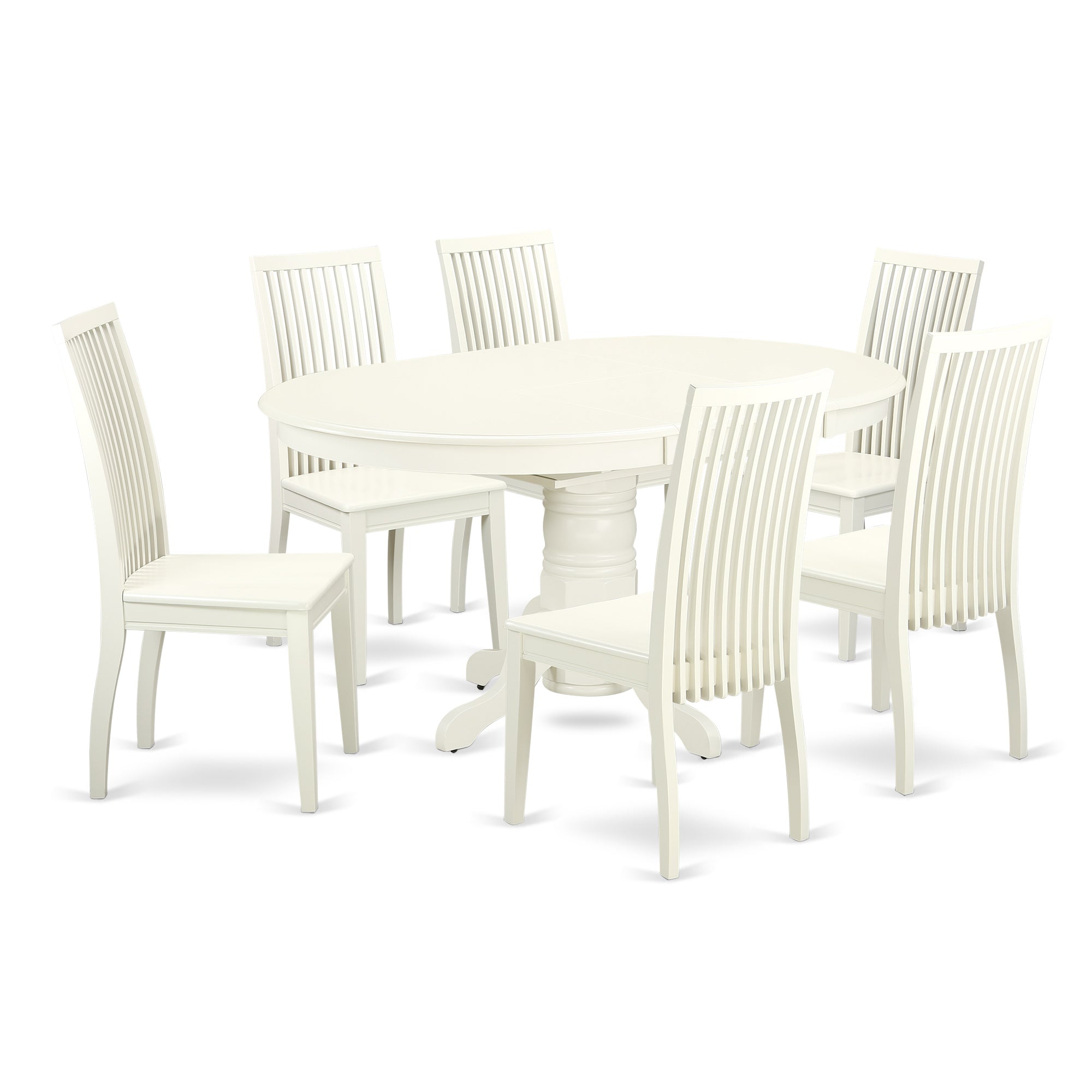 AVIP7-LWH-W 7 Pc Dining set with a Kitchen Table and 6 Wood Seat Kitchen Chairs in Linen White