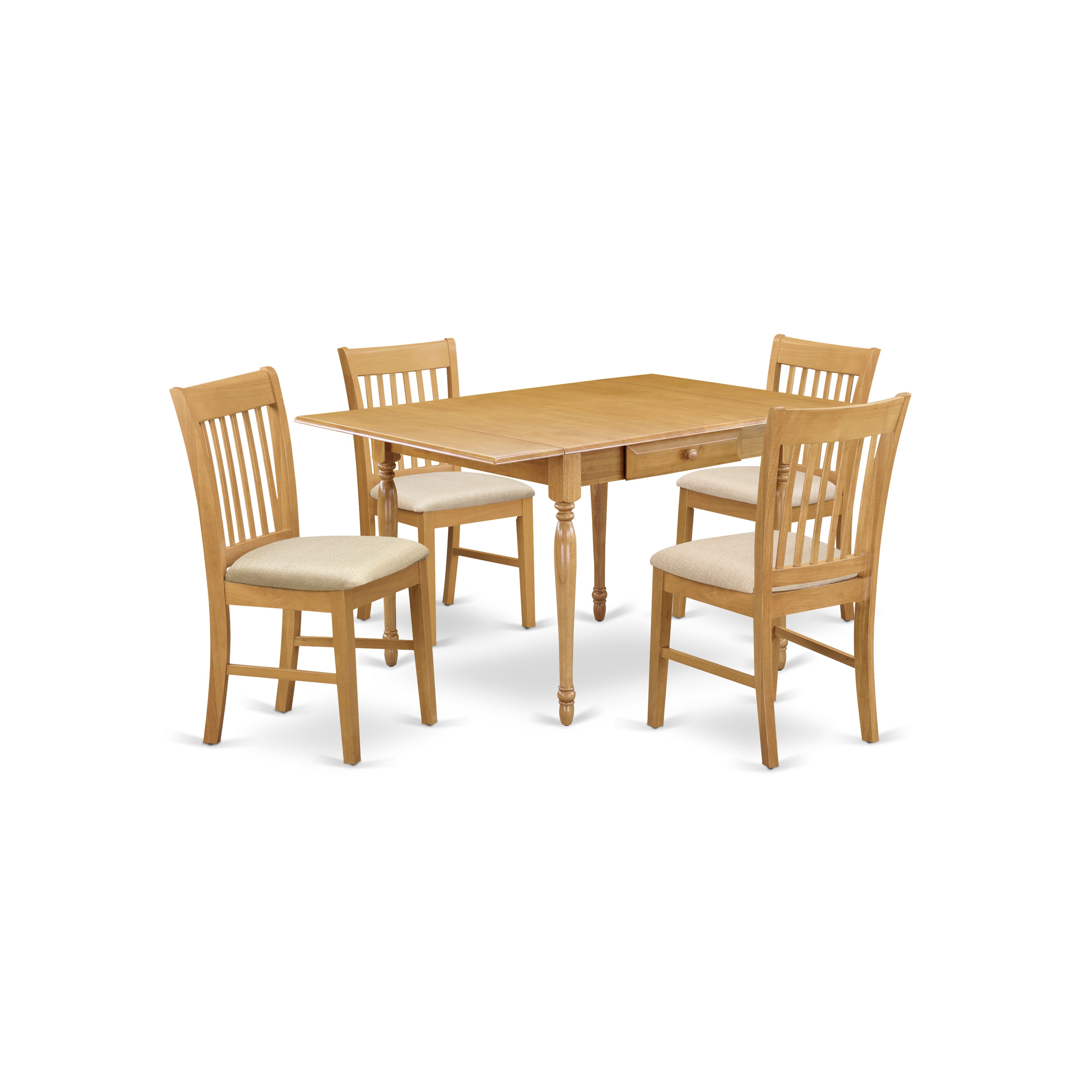 East West Furniture MZNO5-OAK-C 5 Pieces Wood Dining Table set - Heavy Duty Two 9-Inch Drop Down Leaves Solid wood Rectangle Dining Table and 4 Microfiber Upholstery Seat Modern Dining Chairs, Oak Finish