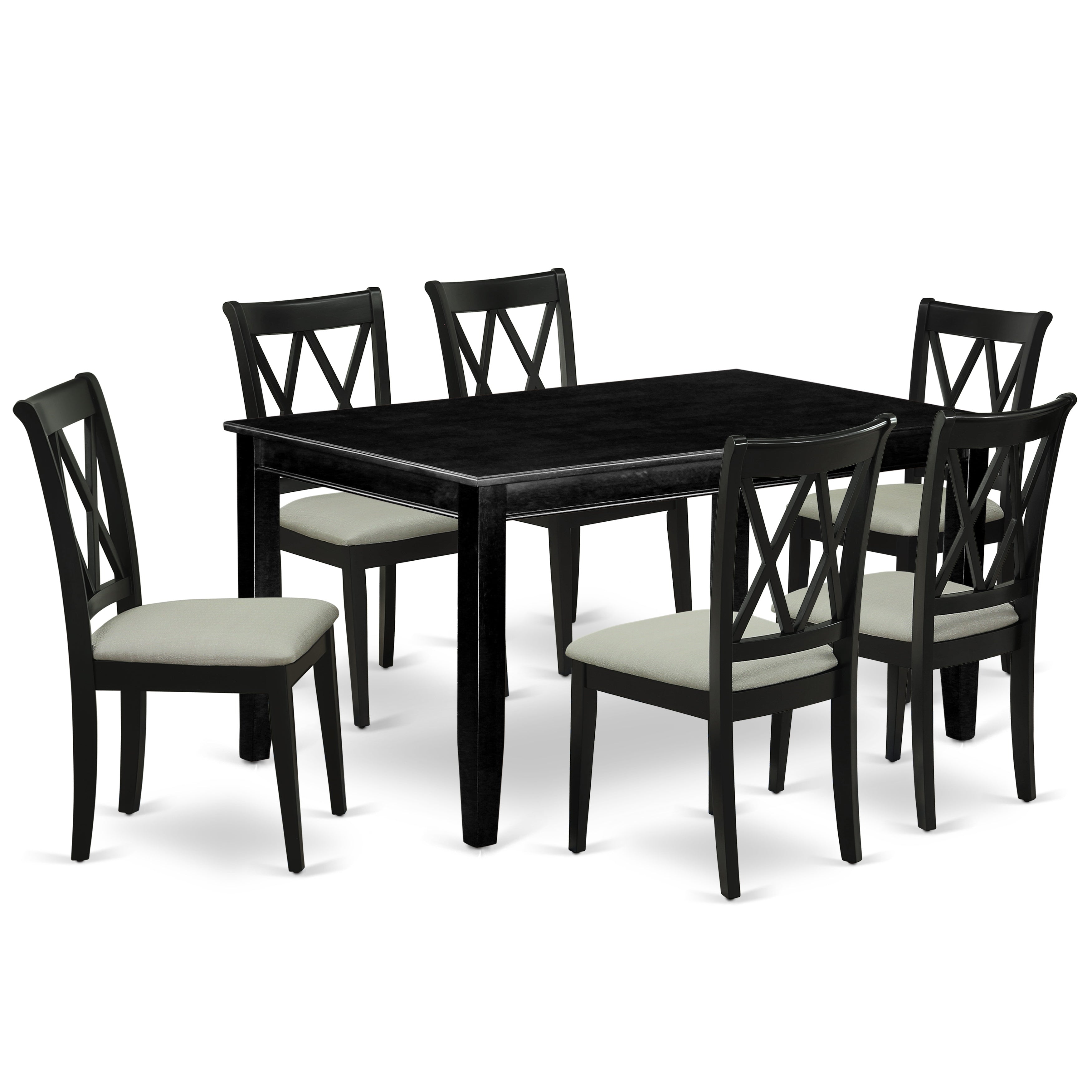 DUCL7-BLK-C 7Pc Dinette Set Includes a Rectangular Kitchen Table and Six Double X Back Microfiber Seat Dining Chairs, Black Finish