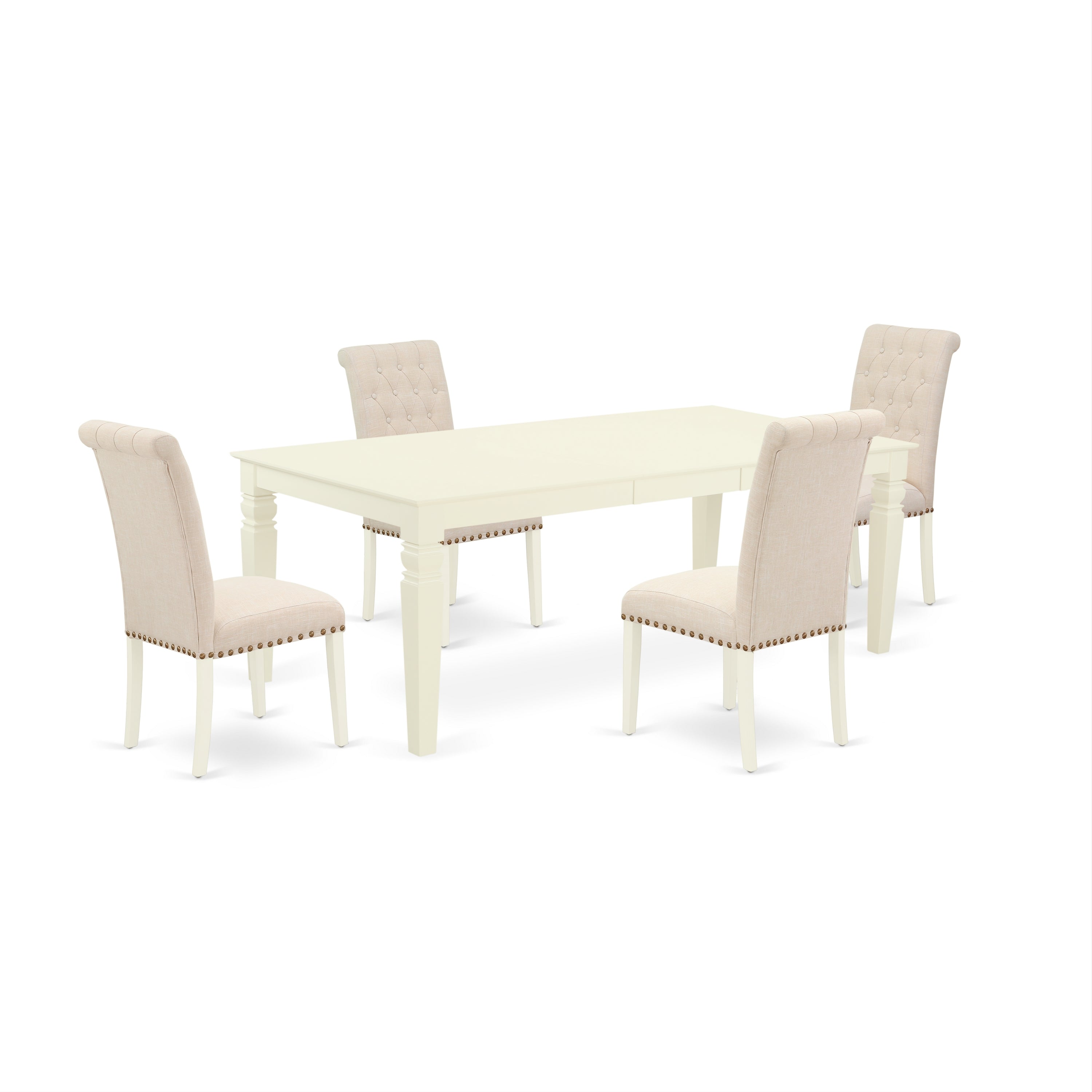 LGBR5-LWH-02 5Pc Dining Set Includes a Rectangle Dining Table with Butterfly Leaf and Four Parson Chairs with Light Beige Fabric, Linen White Finish