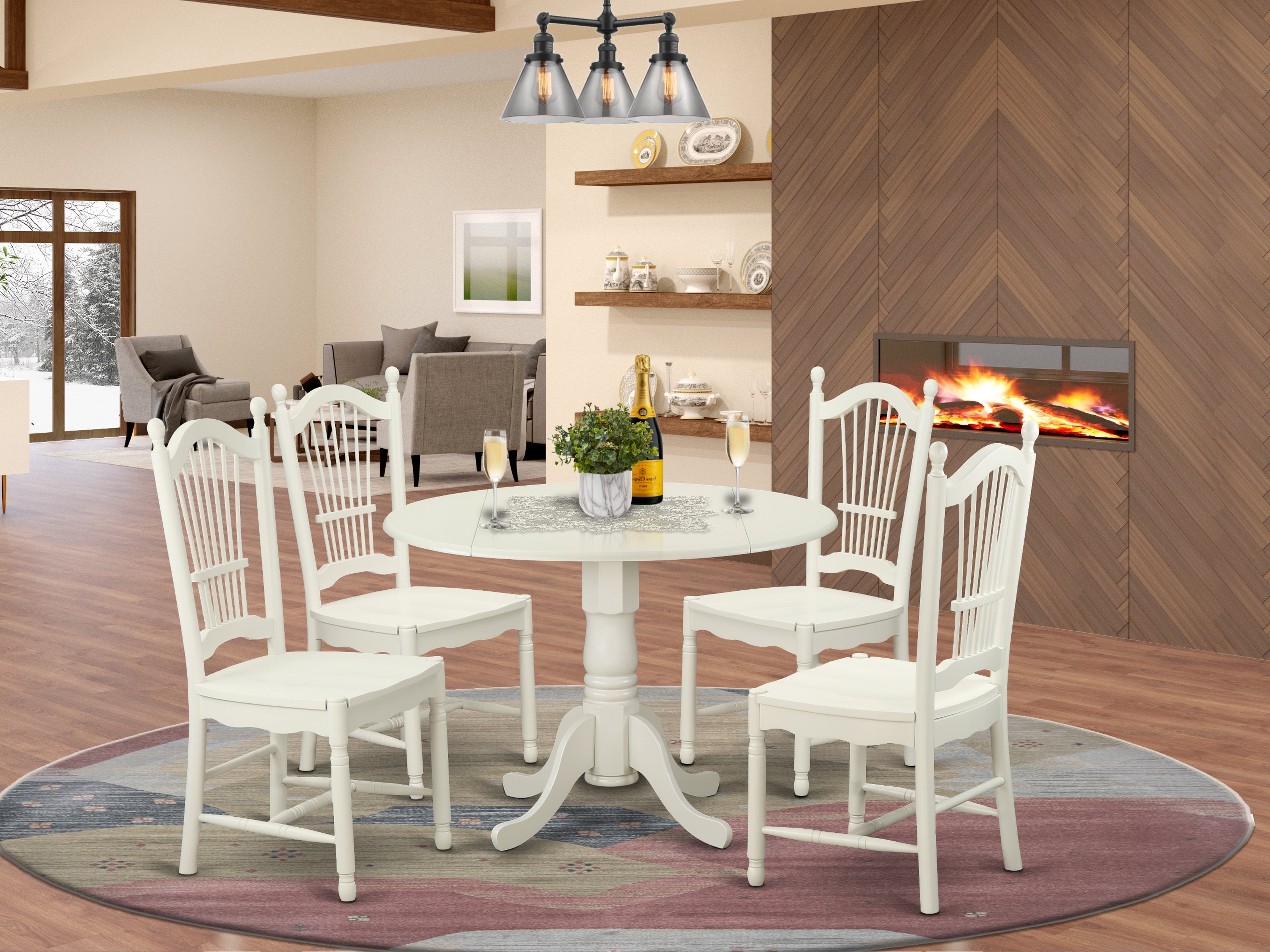 DLDO5-WHI-W 5 PC Table and Chairs set for 4-Dinette Table and 4 Dining Chairs