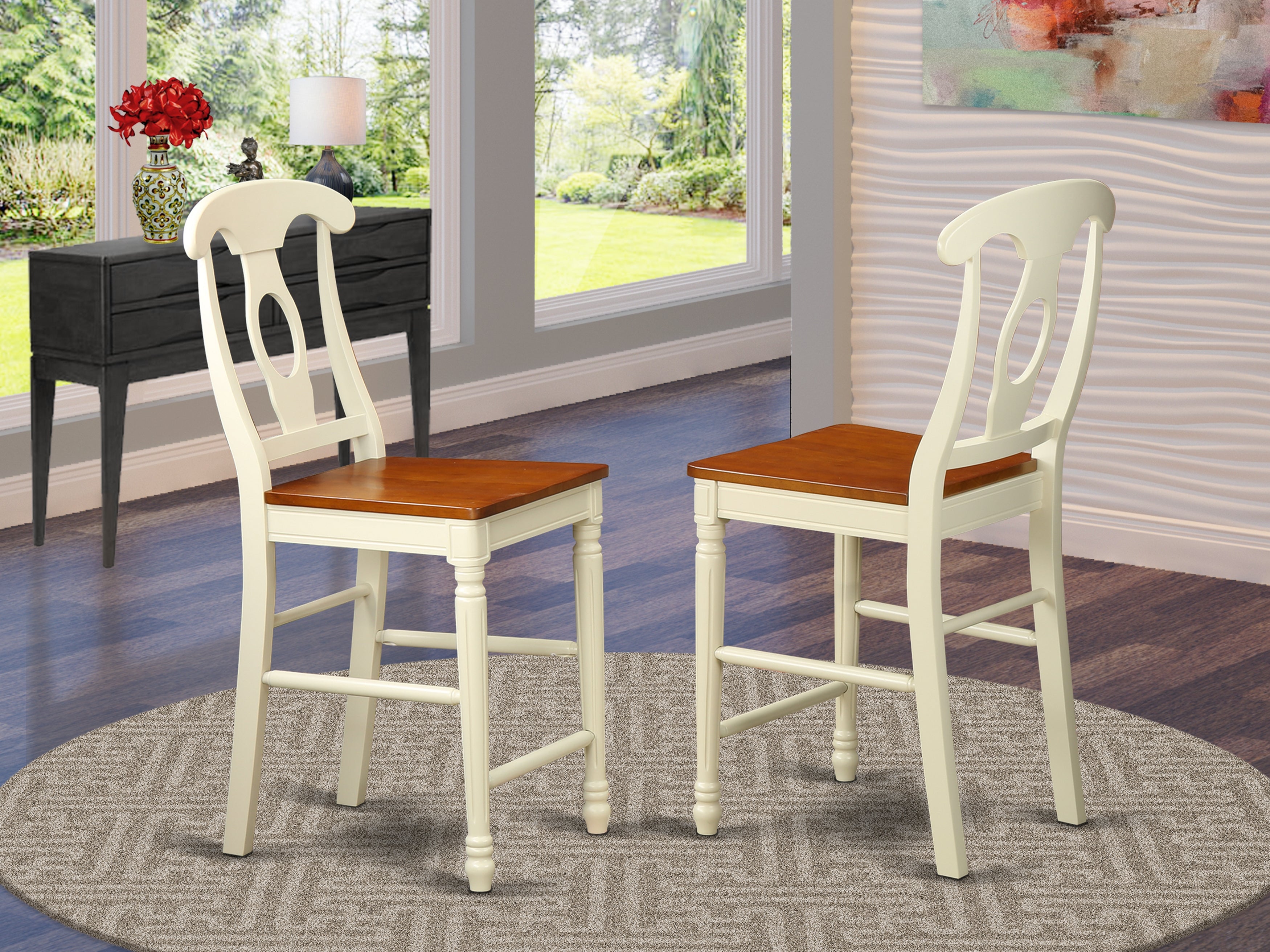 KES-WHI-W Kenley Counter Height Stools With Wood Seat In Buttermilk and Cherry Finish