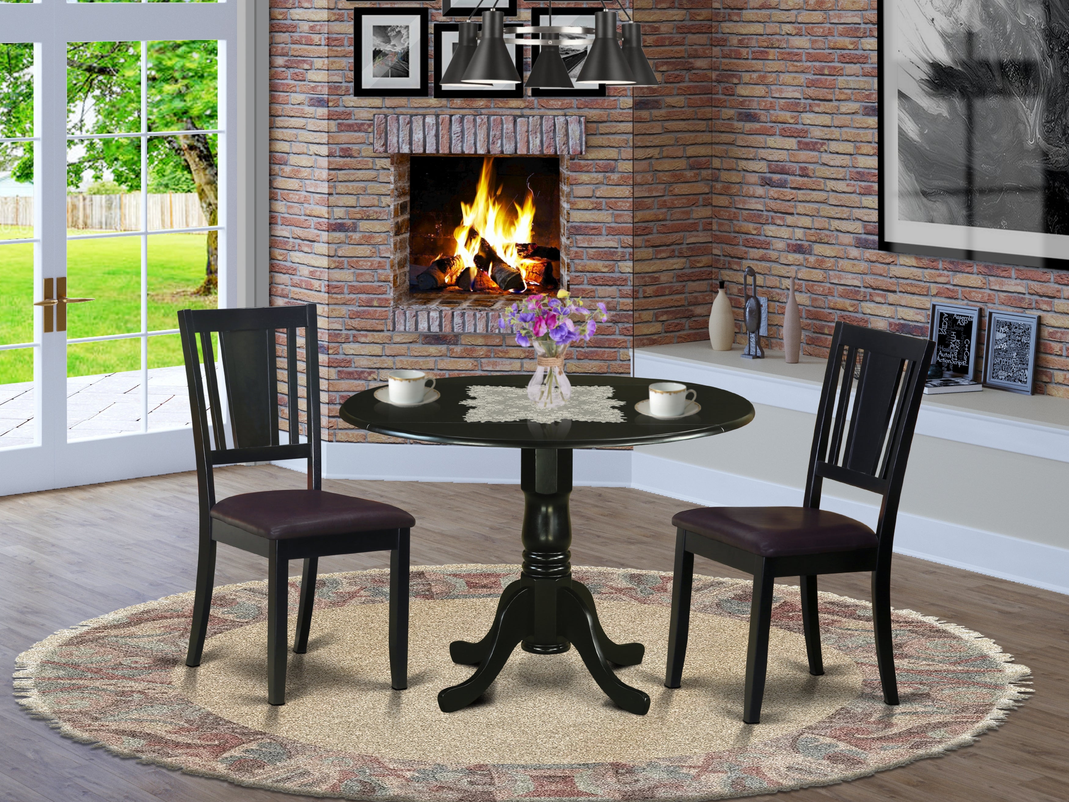 DLDU3-BLK-LC 3 Pc Kitchen Table set for 2-Dinette Table and 2 Kitchen Chairs