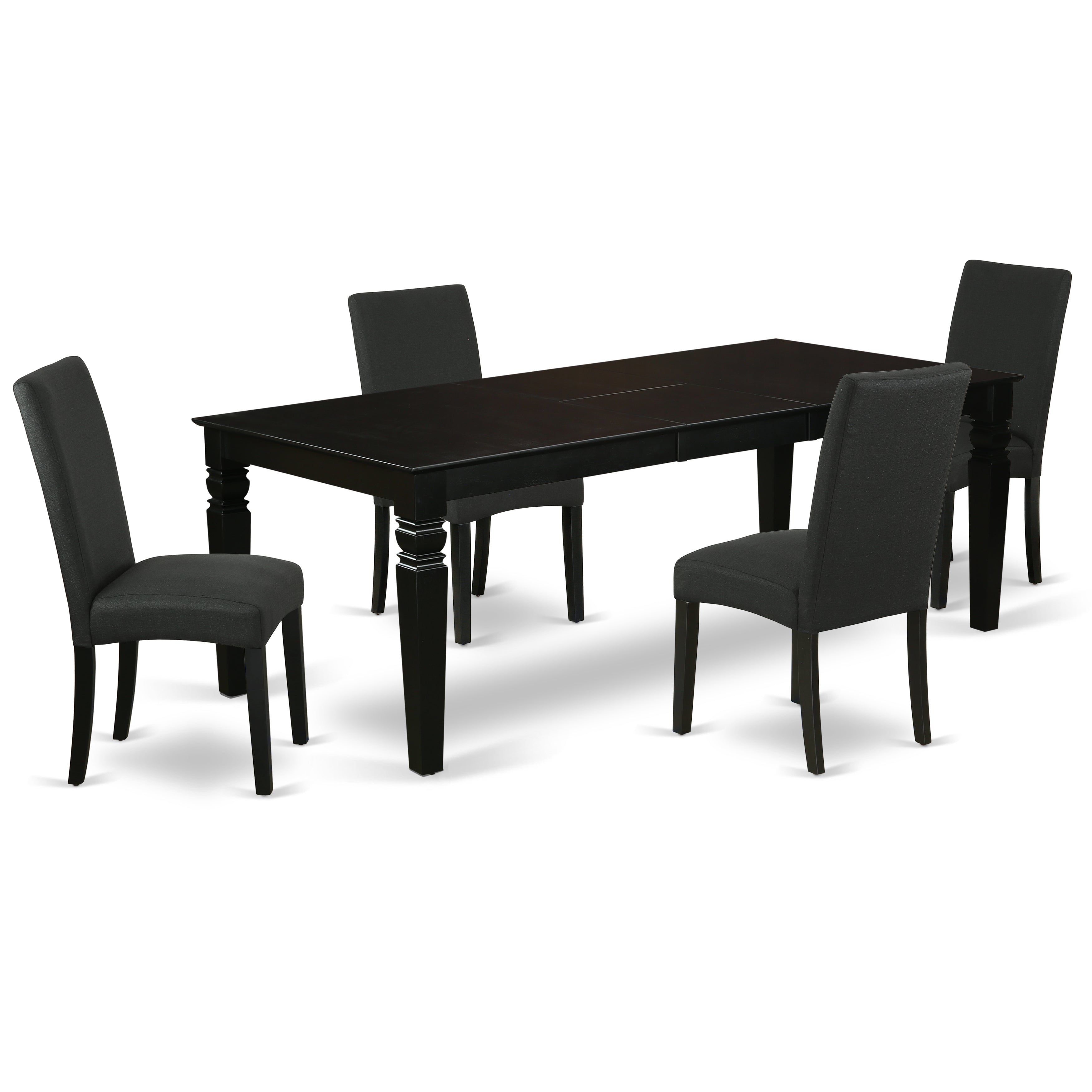 Logan 9 PC 84" Traditional Dining room Table With Leaf And Parson Chairs Set in Black