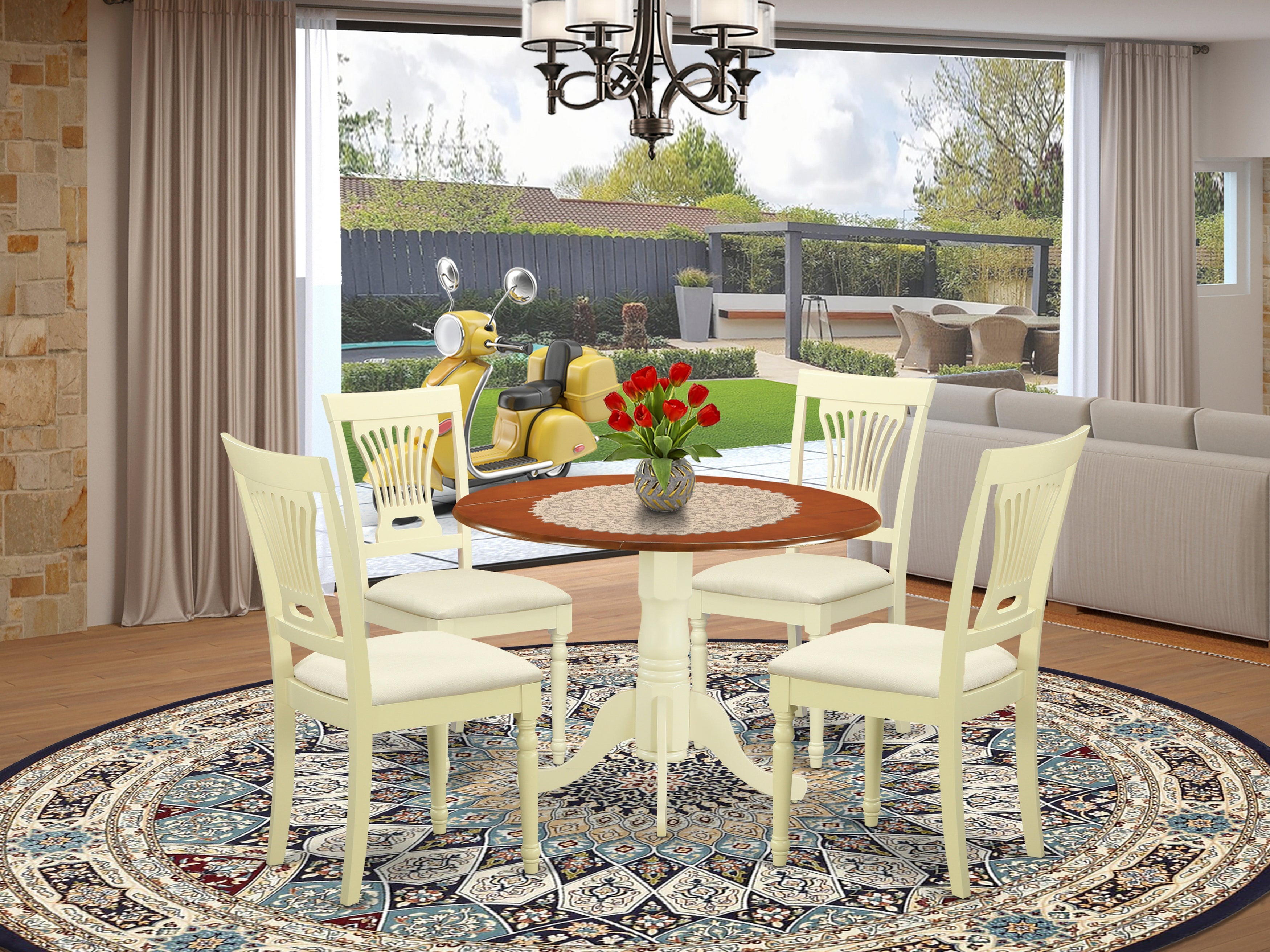 DLPL5-BMK-C 5 PC Kitchen Table set-Dining Table and 4 Wooden Kitchen Chairs in Buttermilk and Cherry