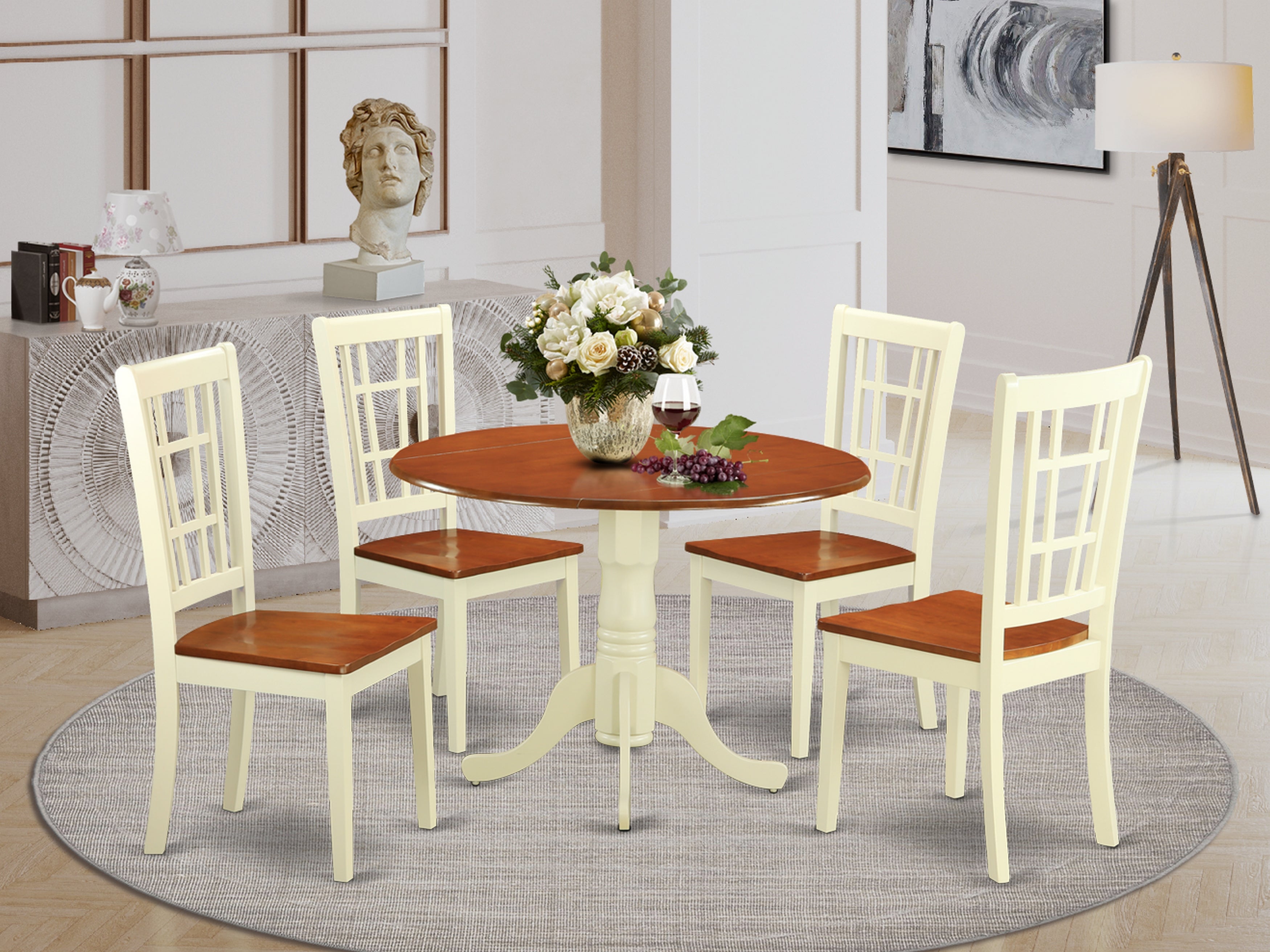 DLNI5-BMK-W Dining room sets for 4 -Dining Table and 4 Dining Chairs