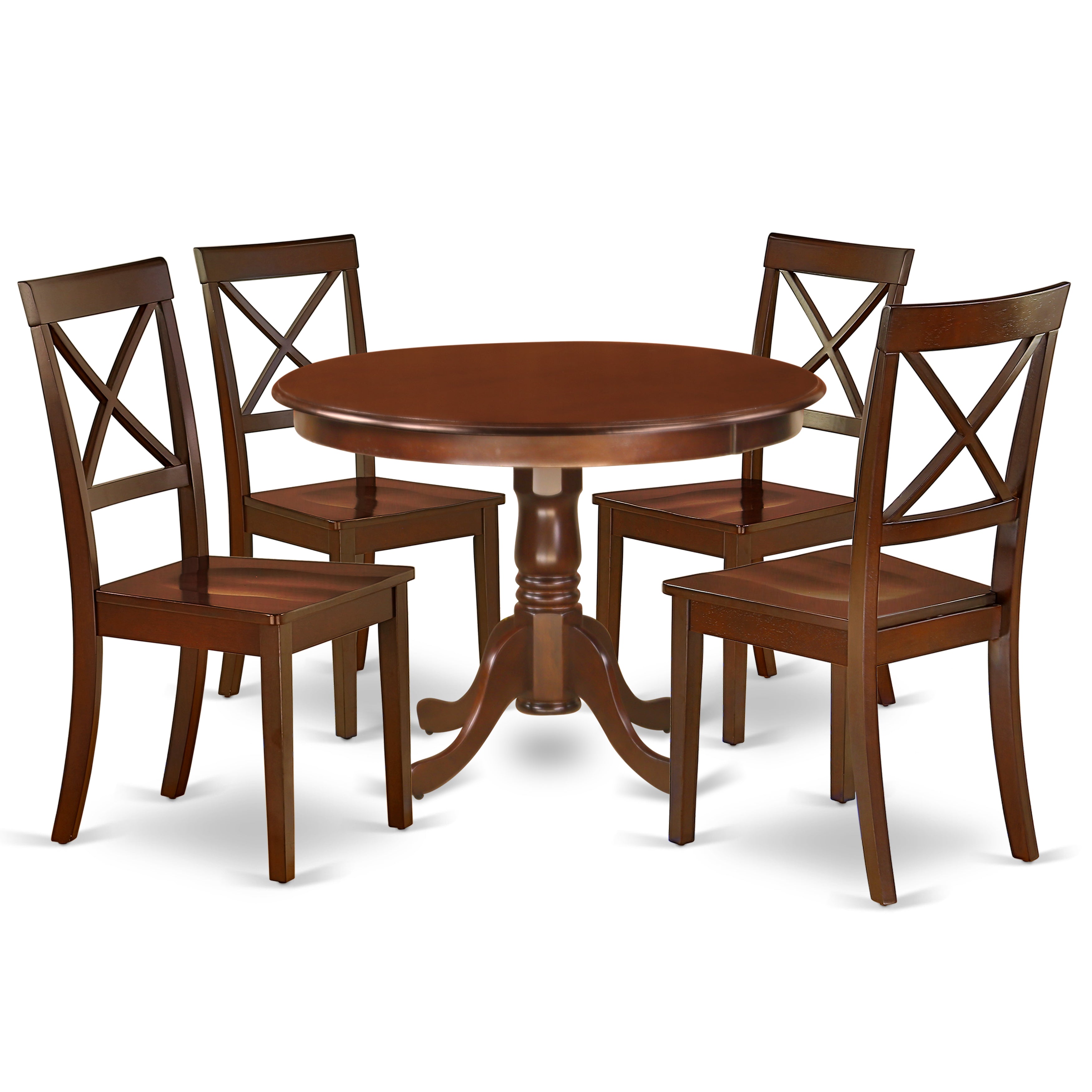 HLBO5-MAH-W 5Pc Rounded 42 Inch Dinner Table And Four Wood Seat Kitchen Chairs