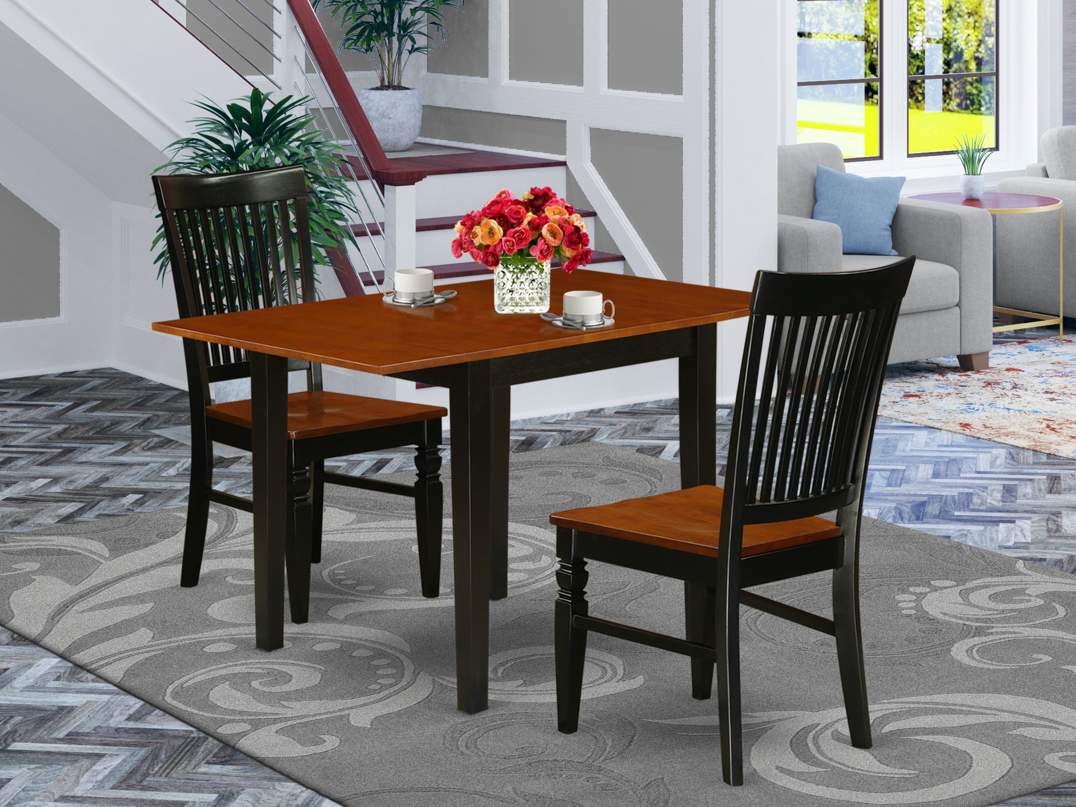 East West Furniture NDWE3-BCH-W, 3Pc Kitchen Table Set Offers a Dining Room Table and 2 Dining Chairs with Solid Wood Seat and Slat Back, Black and Cherry Finish